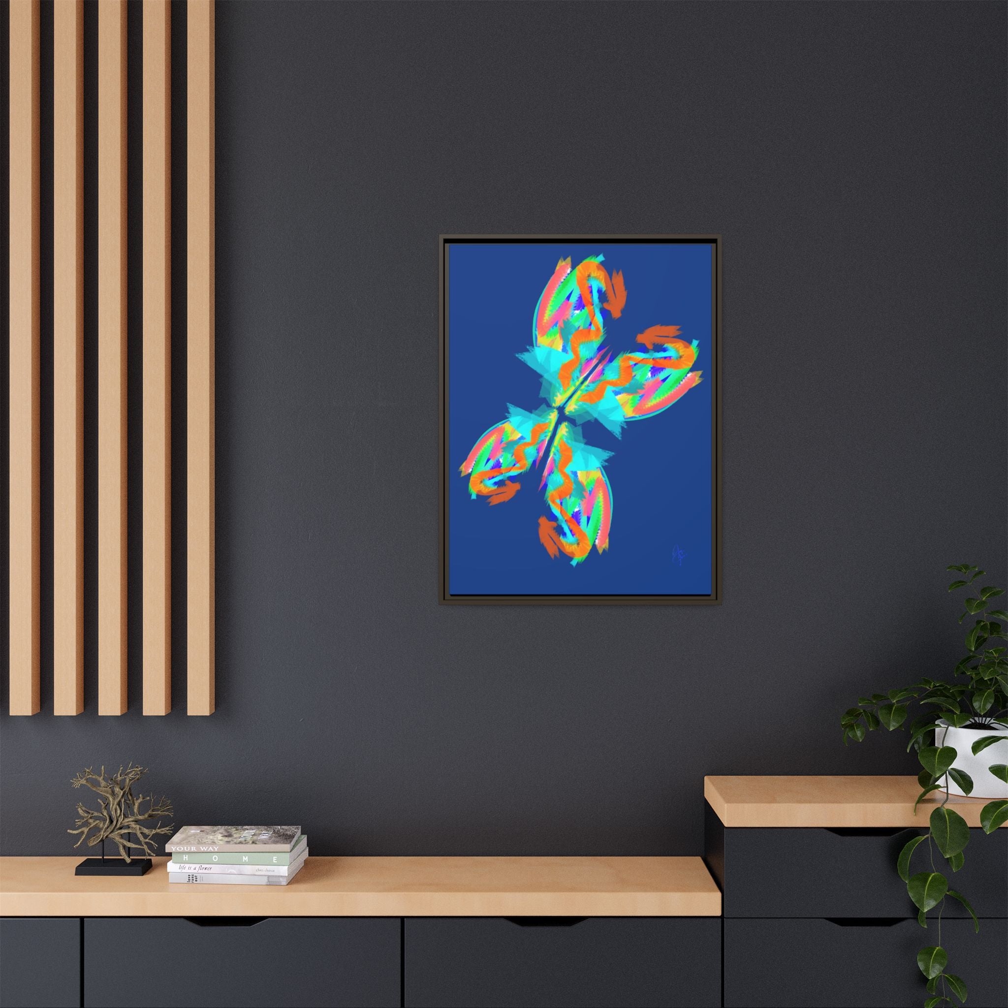 Framed Matte Canvas — Neon Abstract Butterfly Wall Art