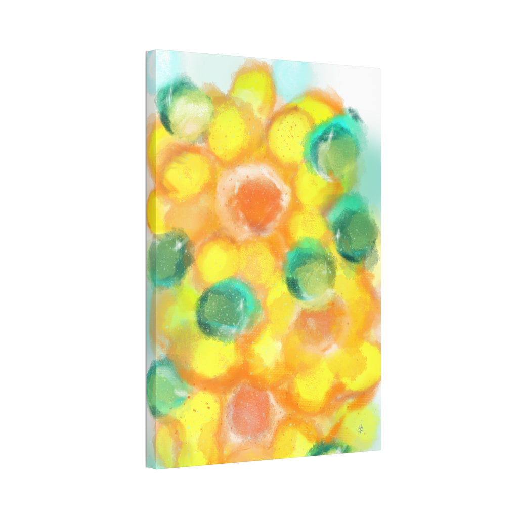 Abstract Sunshine Circles Canvas Art – Vibrant Yellow & Teal Stretched Wall Decor