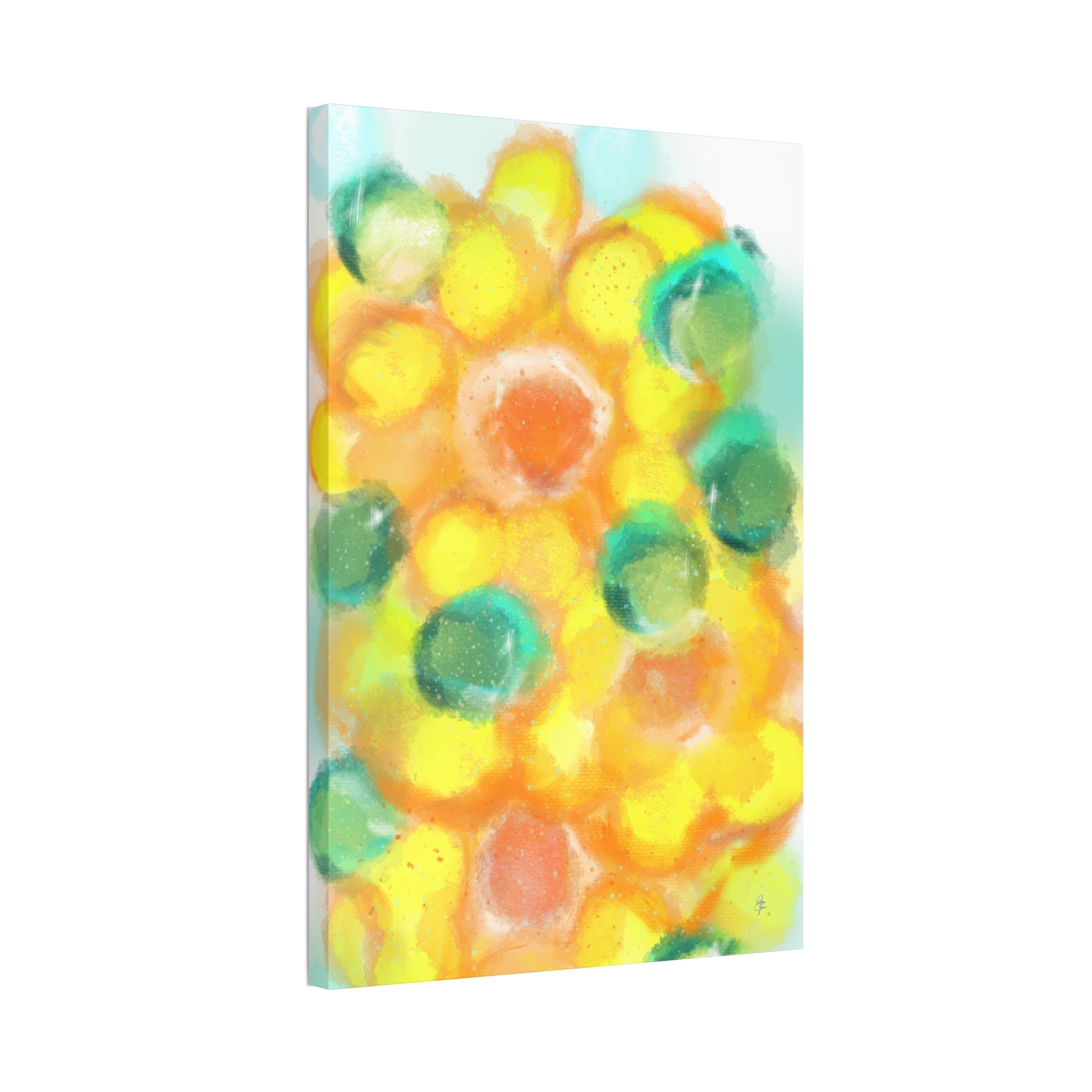 Abstract Sunshine Circles Canvas Art – Vibrant Yellow & Teal Stretched Wall Decor