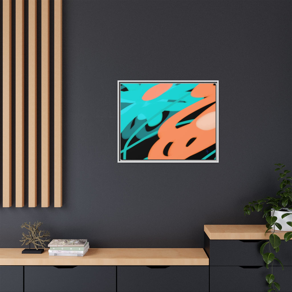 Abstract Teal & Coral Splash Framed Canvas