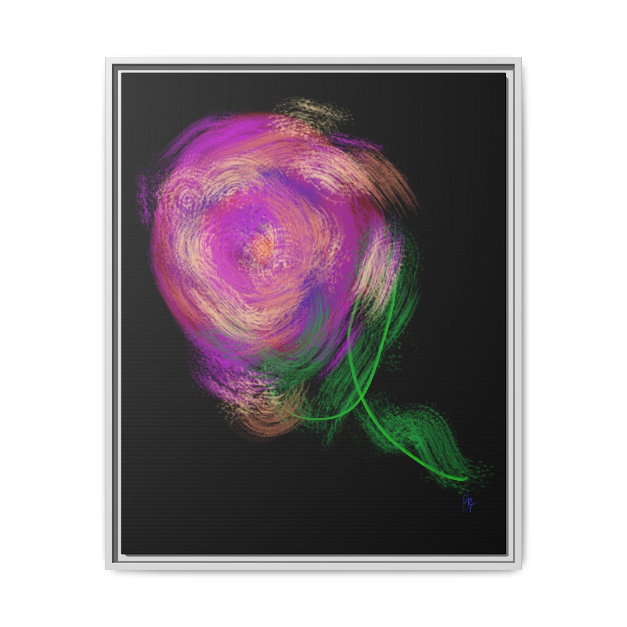 Abstract Rose Swirl Matte Framed Canvas — Multicolor Floral Wall Art