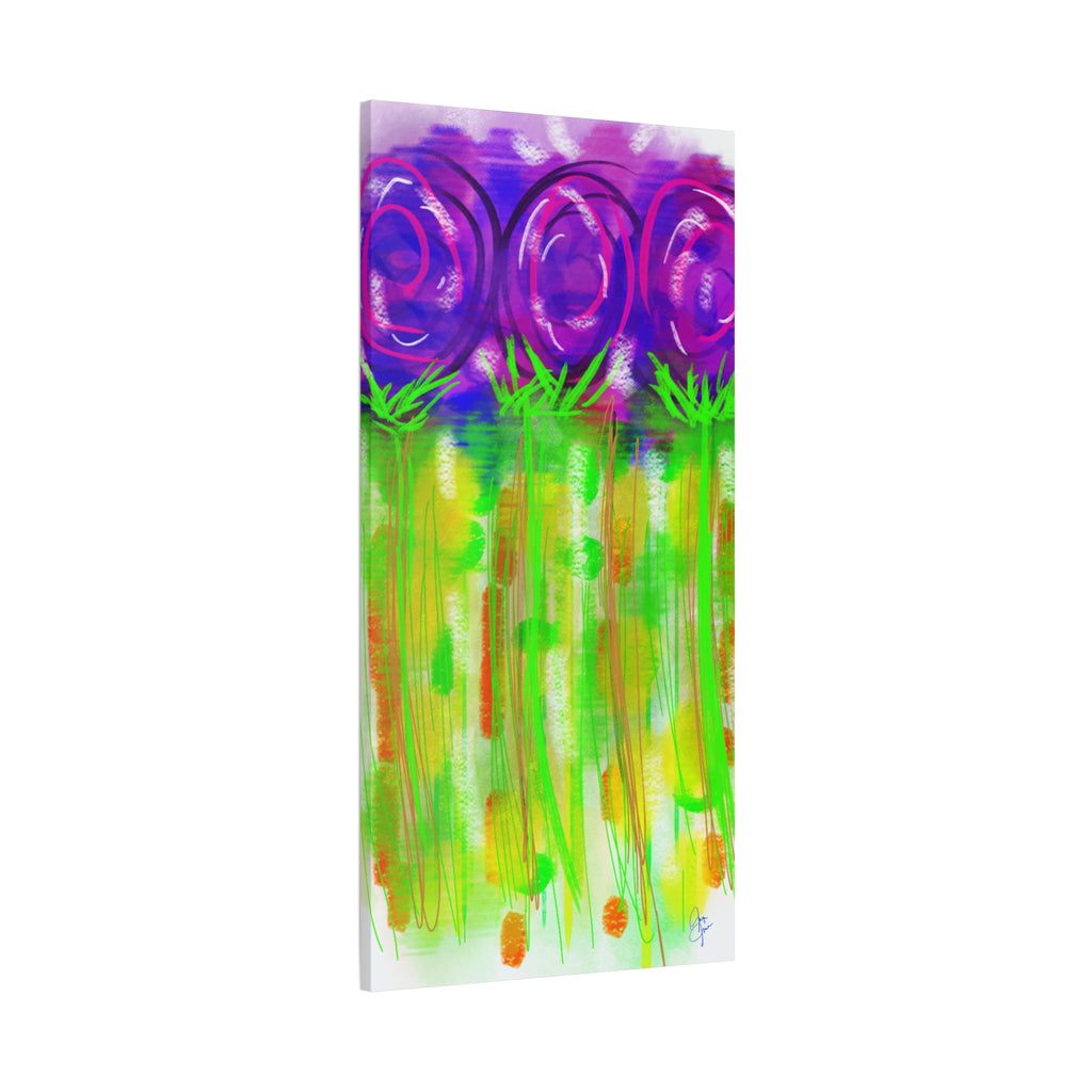 Abstract Purple Flowers Matte Canvas Wall Art — Vibrant Floral Painting on Stretched Canvas