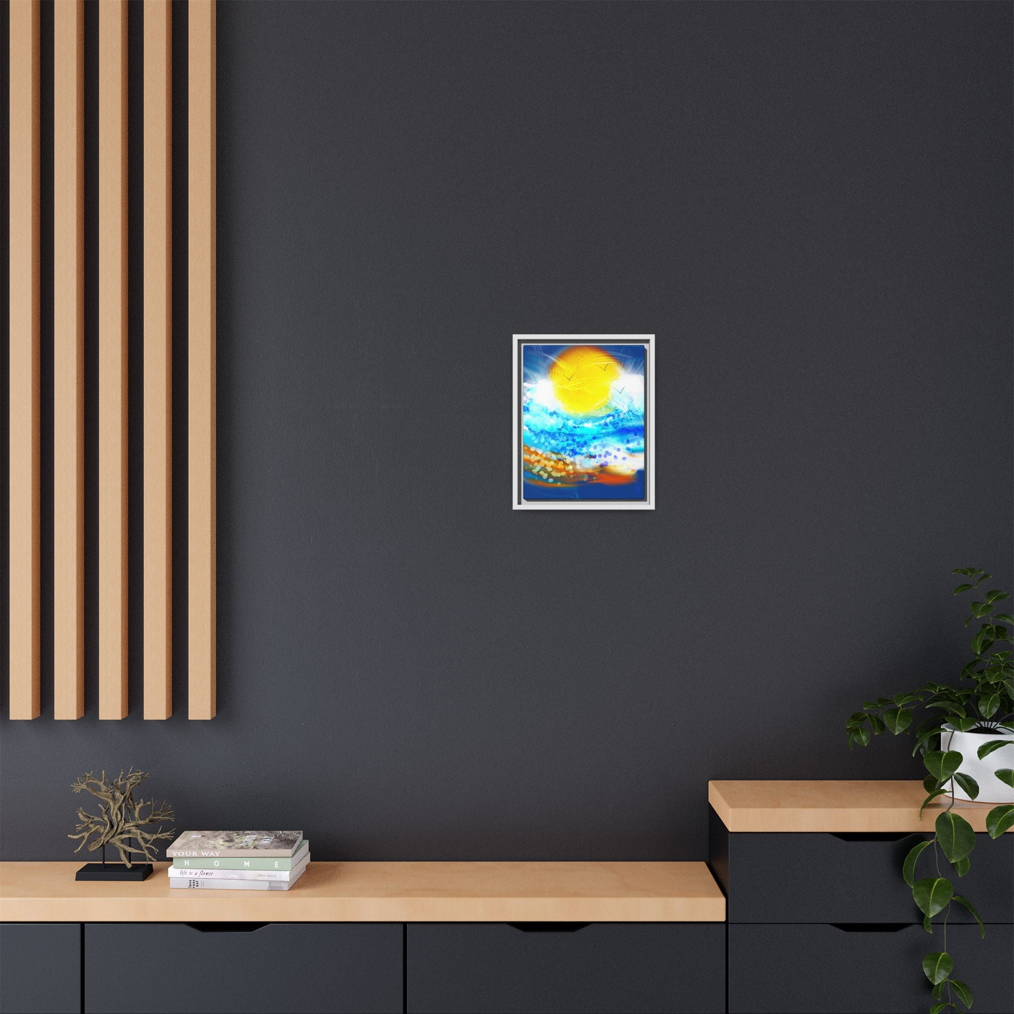 Sunshine Shore Matte Canvas Framed Wall Art — Bright Abstract Beach Print