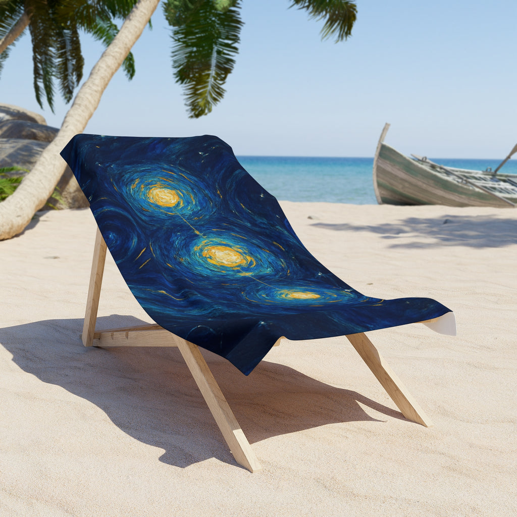 Starry Swirls Beach Towel — Van Gogh Inspired Night Sky Design