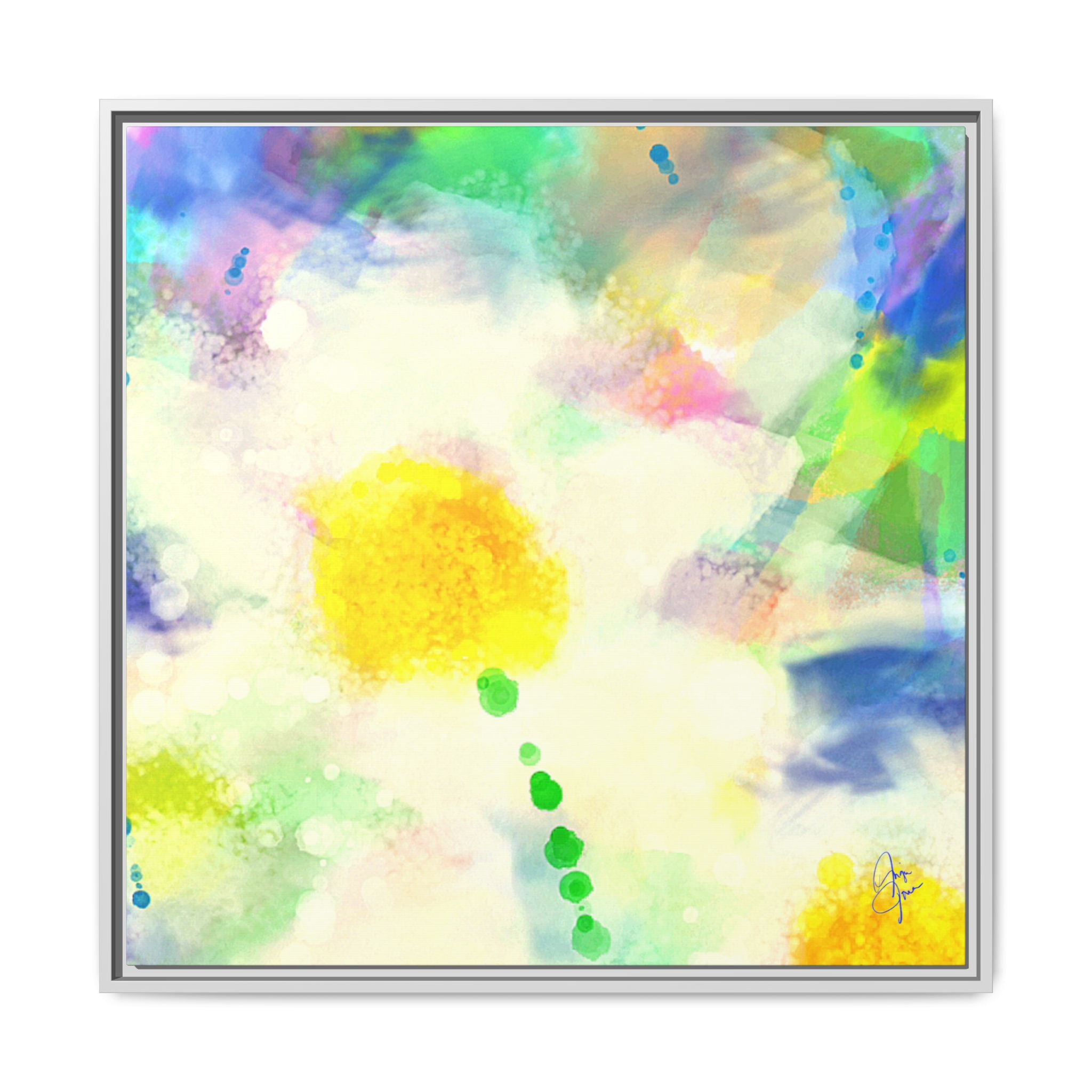 Framed Matte Canvas - Watercolor Yellow Floral Abstract Wall Art