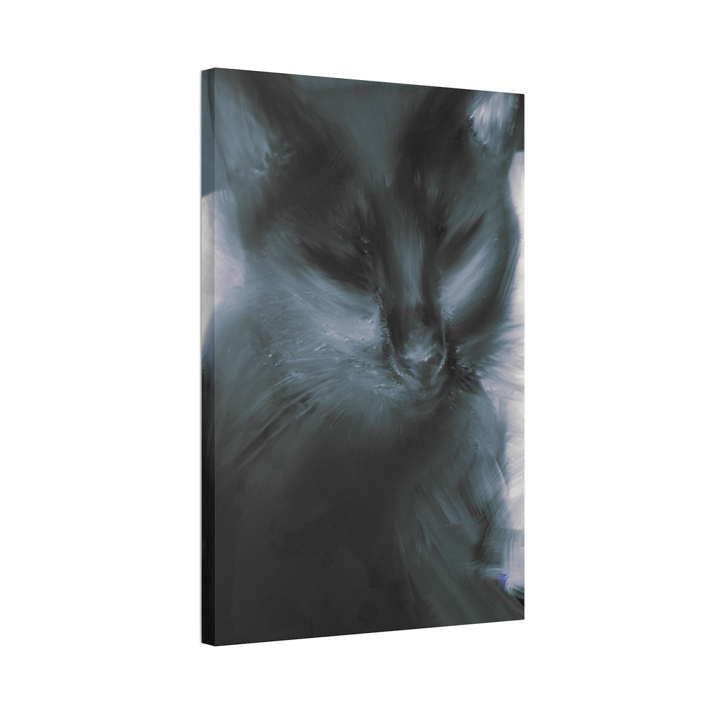 Black Cat Portrait Canvas Stretched Print — Moody Feline Wall Art