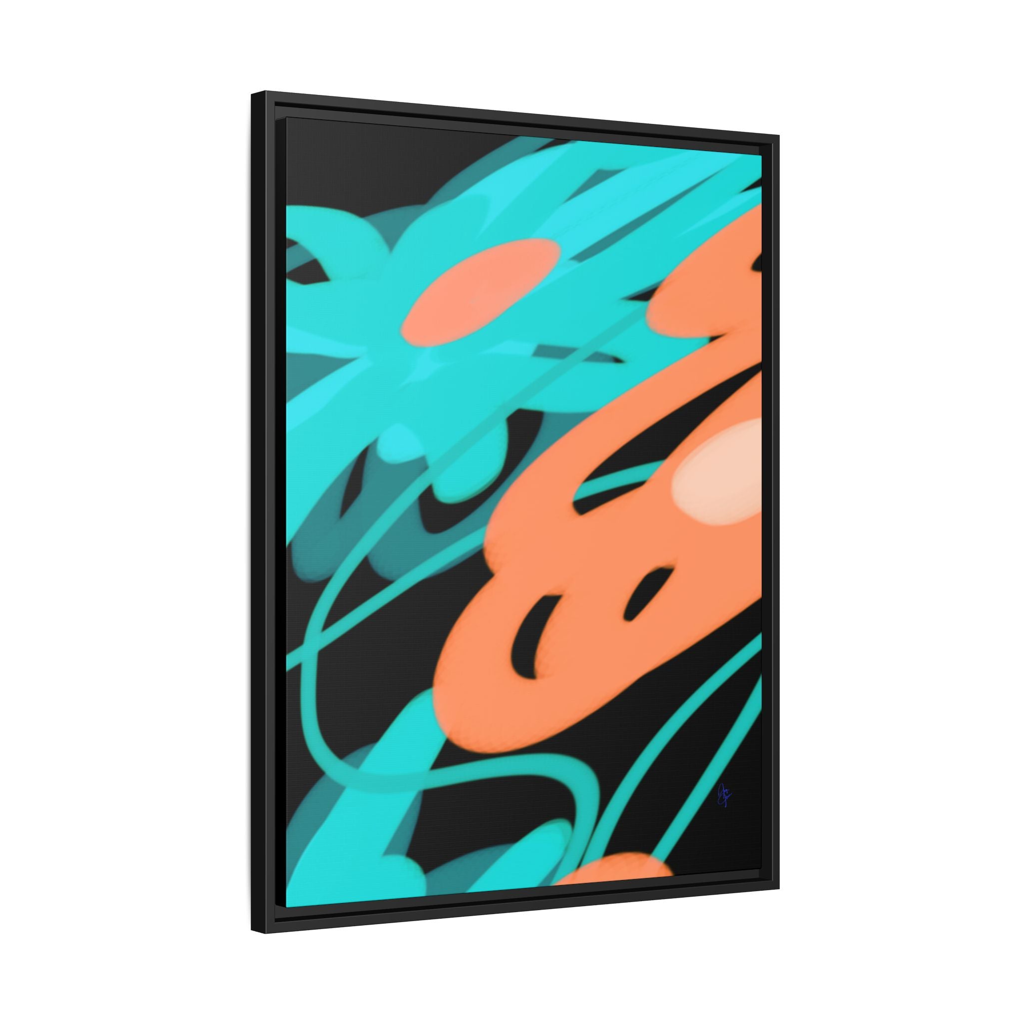 Abstract Teal & Coral Splash Framed Canvas