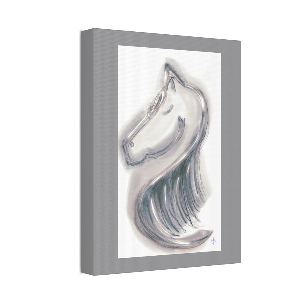 Silver Horse Head Canvas Art — Modern Minimalist Equestrian Wall Decor