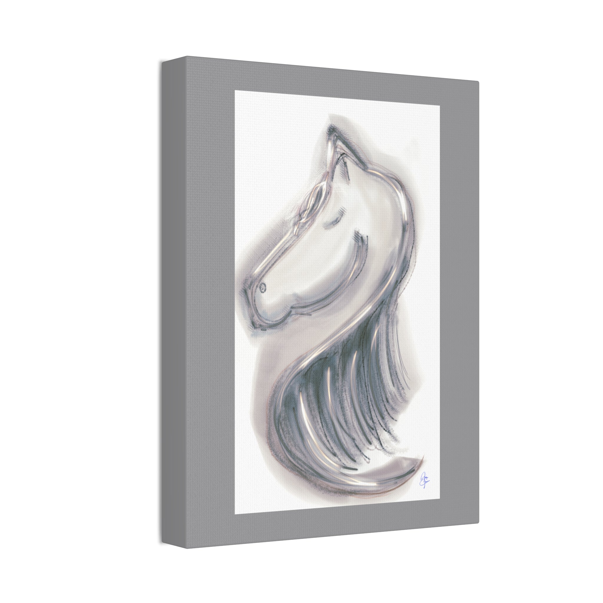 Silver Horse Head Canvas Art — Modern Minimalist Equestrian Wall Decor