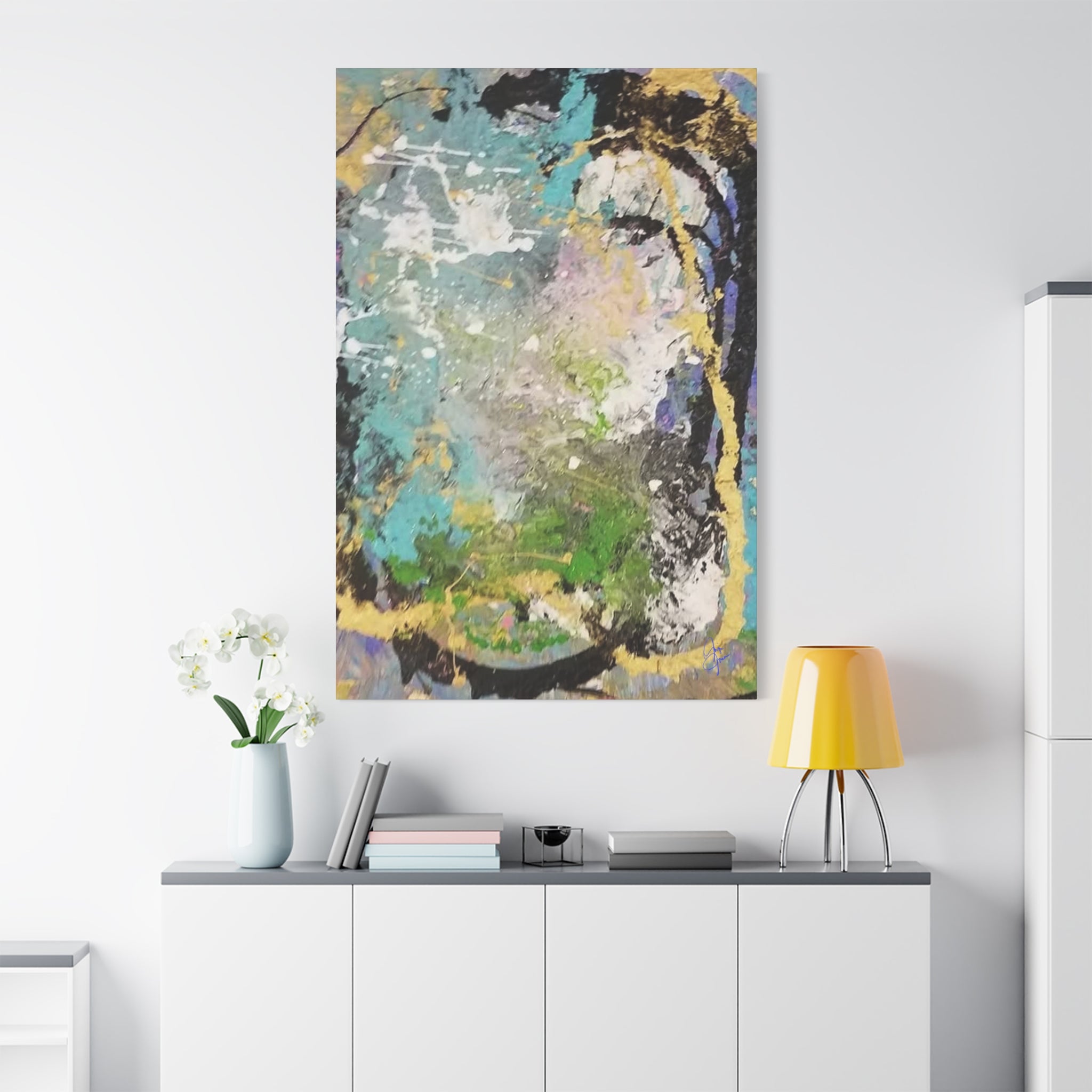 Abstract Green & Teal Matte Canvas Wall Art — Stretched 1.25"