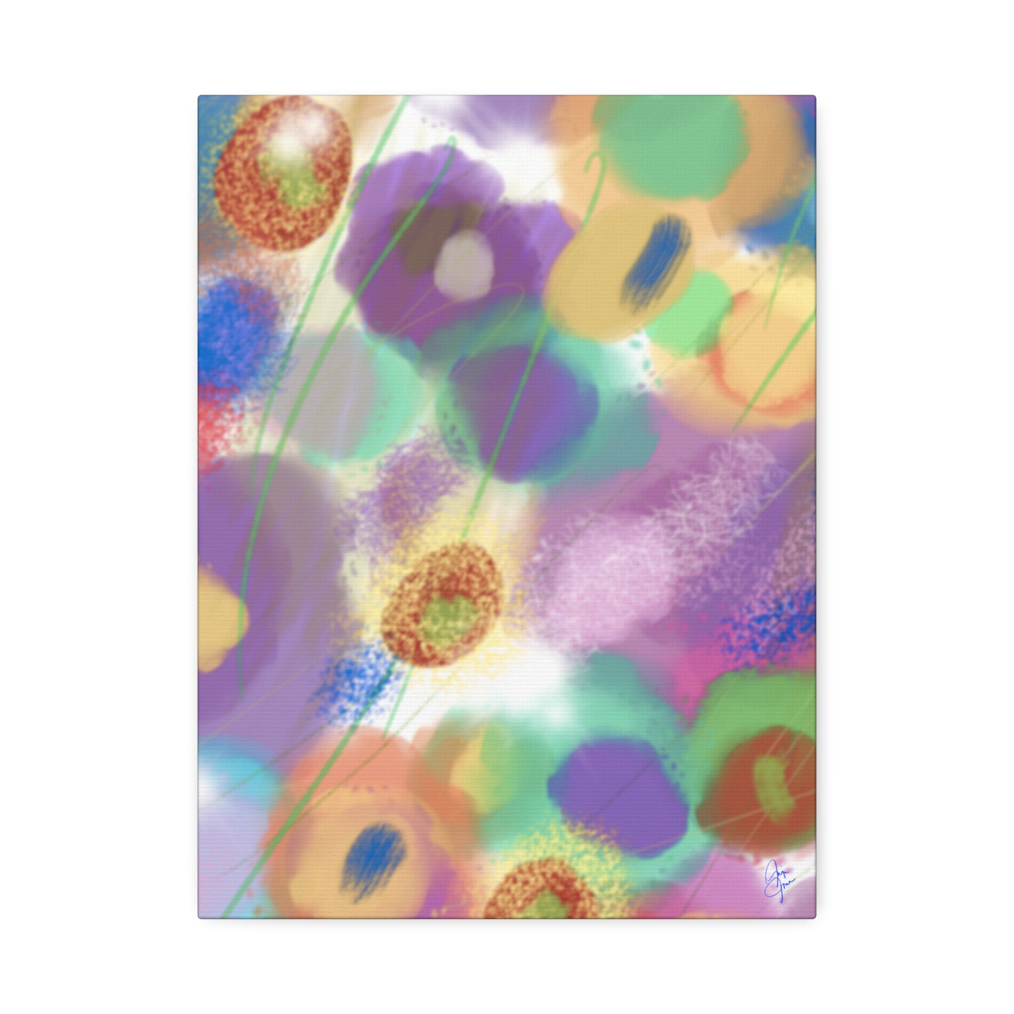 Abstract Pastel Floral Canvas Art — Colorful Stretched Wall Decor