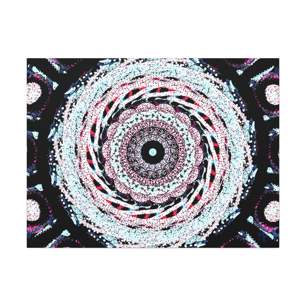 Mandala Kaleidoscope Canvas Wall Art — Psychedelic Pink & Teal Stretched Canvas (1.5")