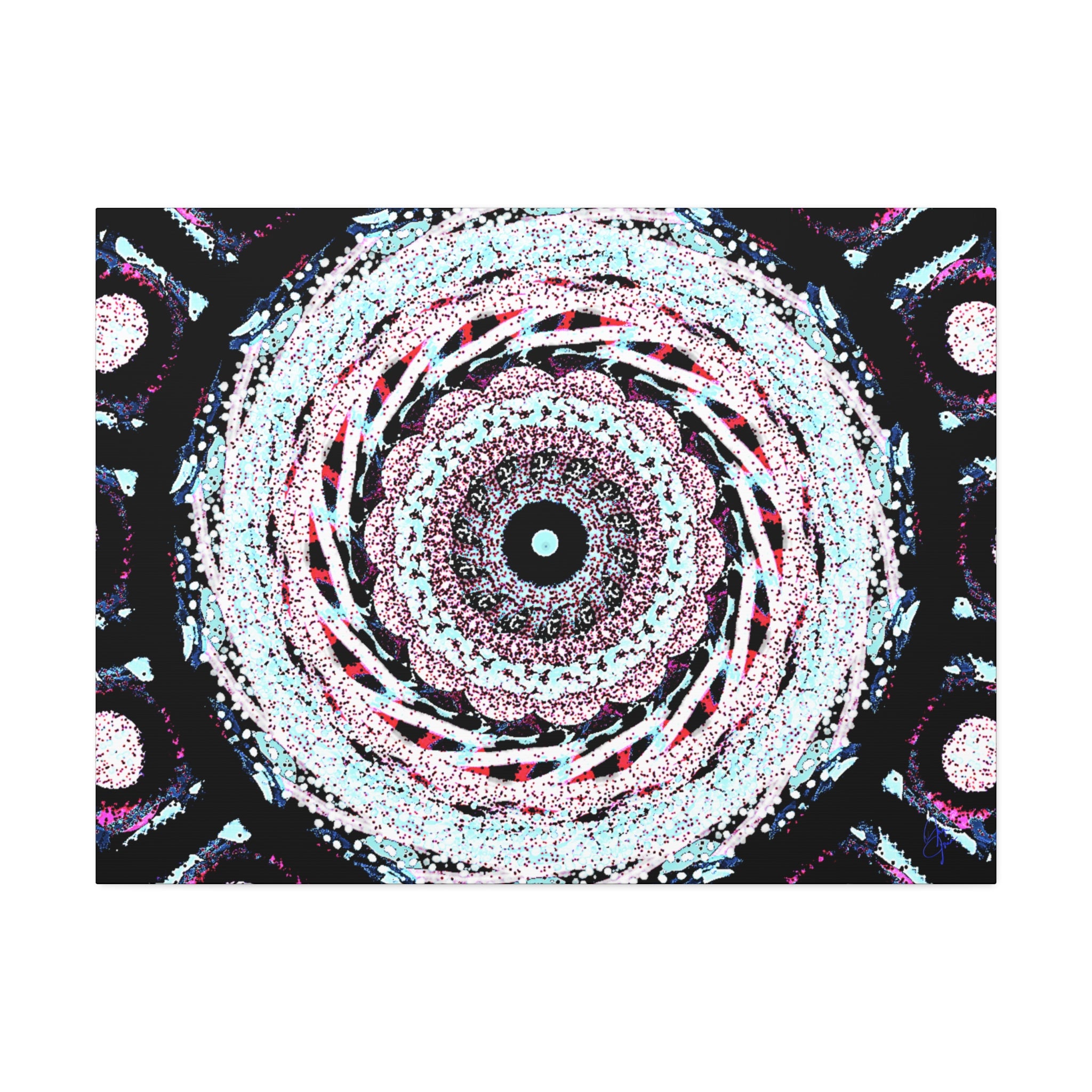 Mandala Kaleidoscope Canvas Wall Art — Psychedelic Pink & Teal Stretched Canvas (1.5")