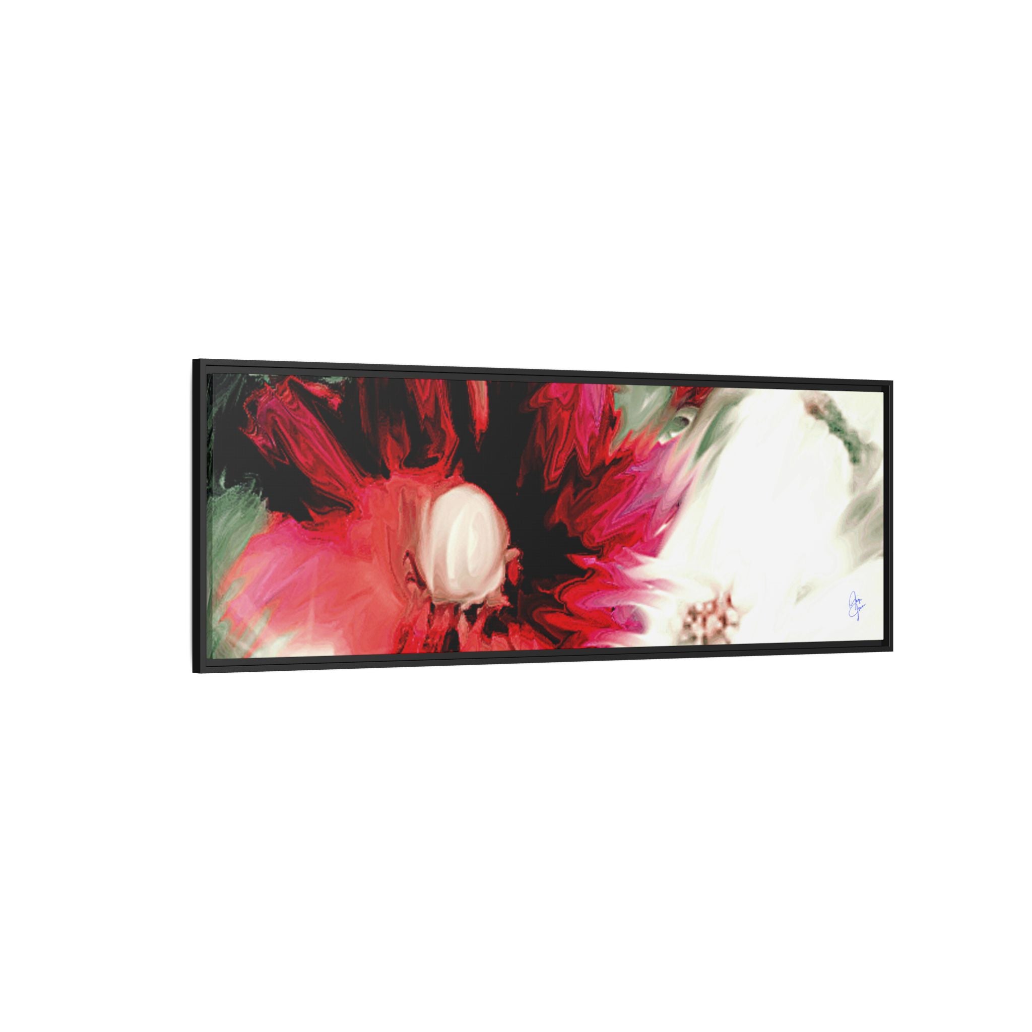 Framed Matte Canvas Print — Blurred Red & White Floral Art
