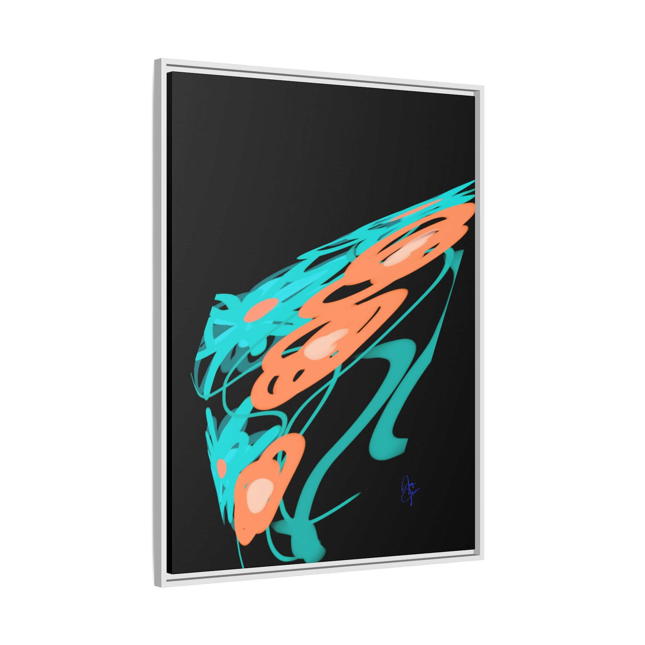 Abstract Teal & Coral Splash Framed Canvas
