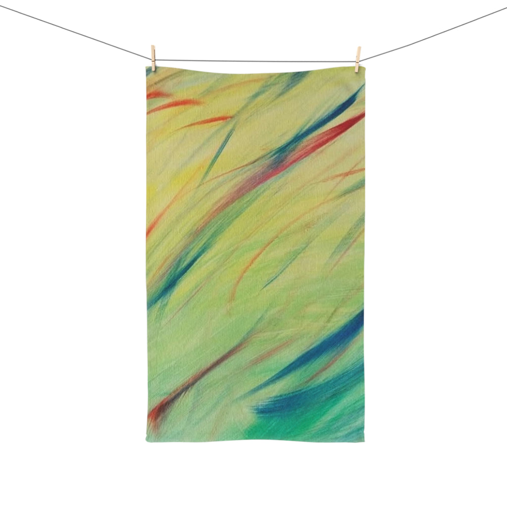 Abstract Pastel Streaks Hand Towel – Soft Green & Teal Decorative Kitchen Towel