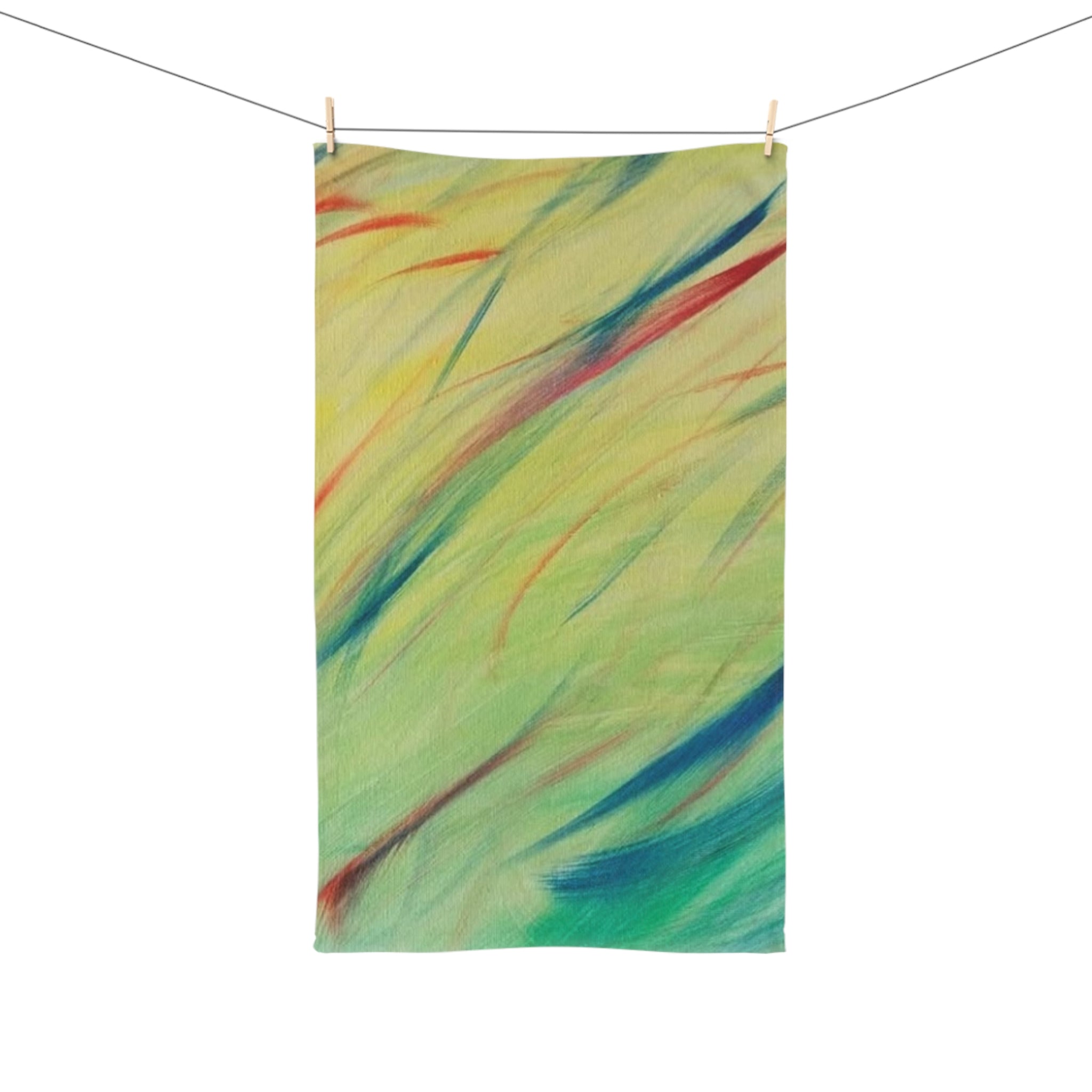 Abstract Pastel Streaks Hand Towel – Soft Green & Teal Decorative Kitchen Towel