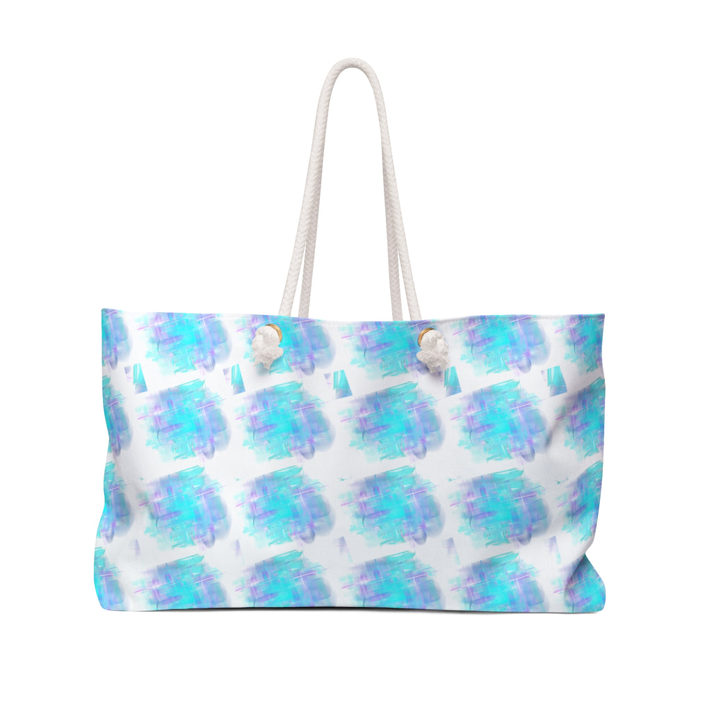Aqua Watercolor Weekender Bag — Beach Tote with Blue & Teal Brushstroke Pattern
