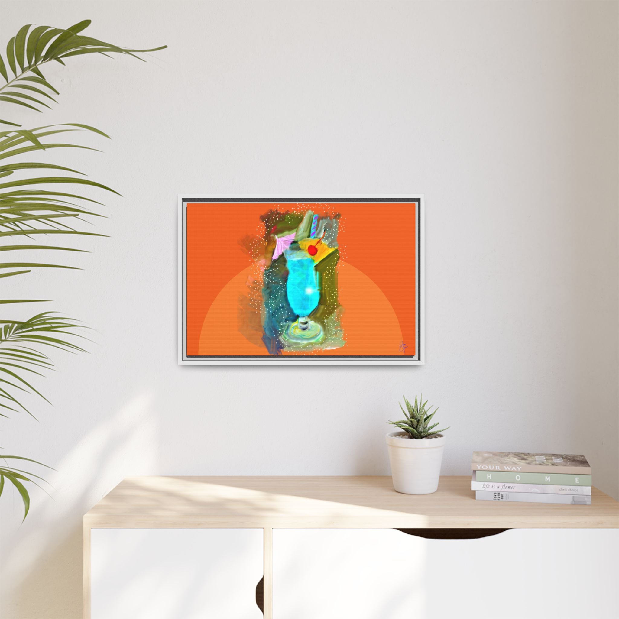 Tropical Blue Cocktail Canvas Print — Framed Matte Bar Art