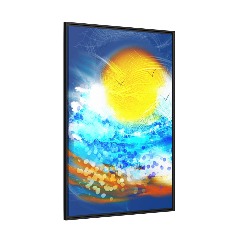 Sunshine Shore Matte Canvas Framed Wall Art — Bright Abstract Beach Print
