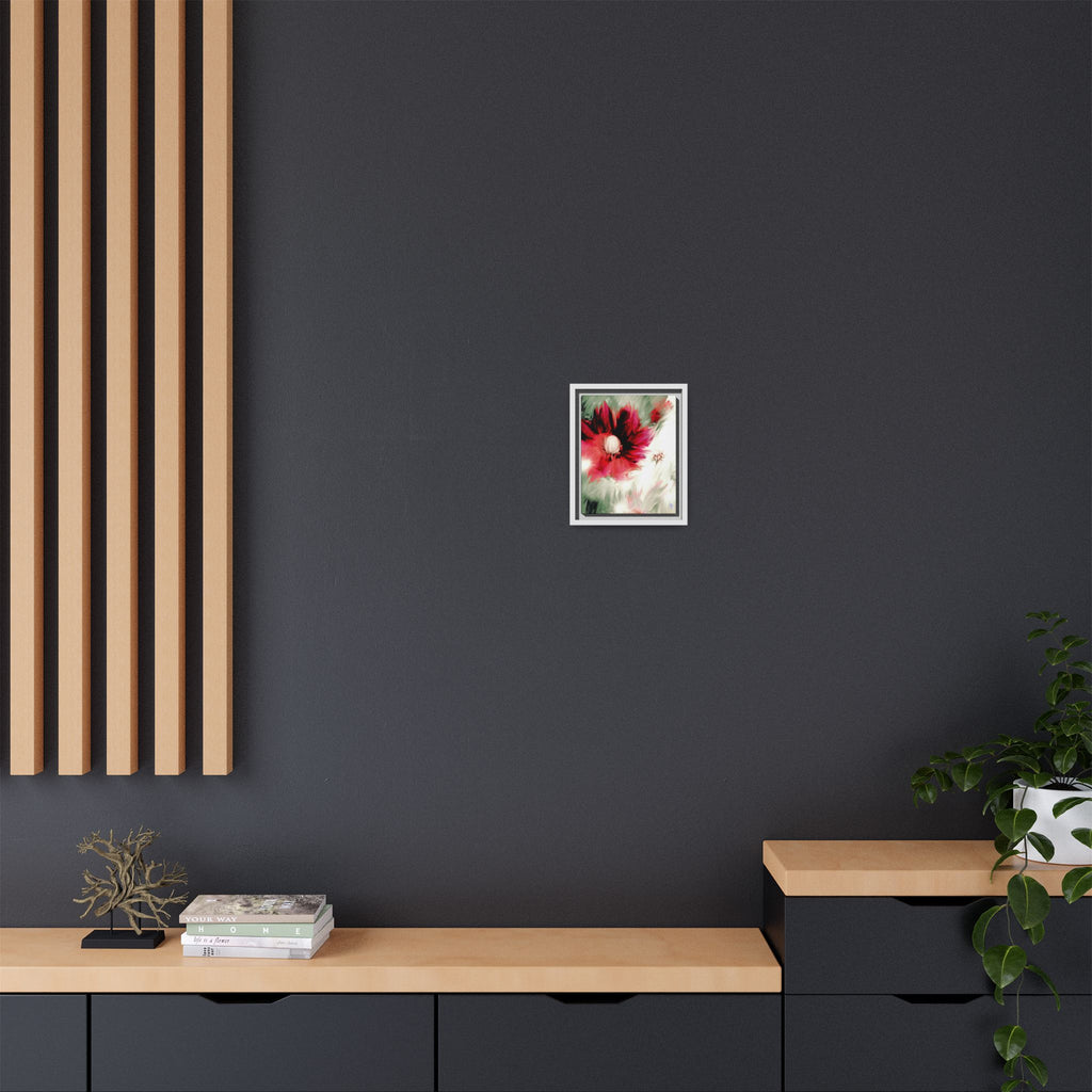 Framed Matte Canvas Print — Blurred Red & White Floral Art
