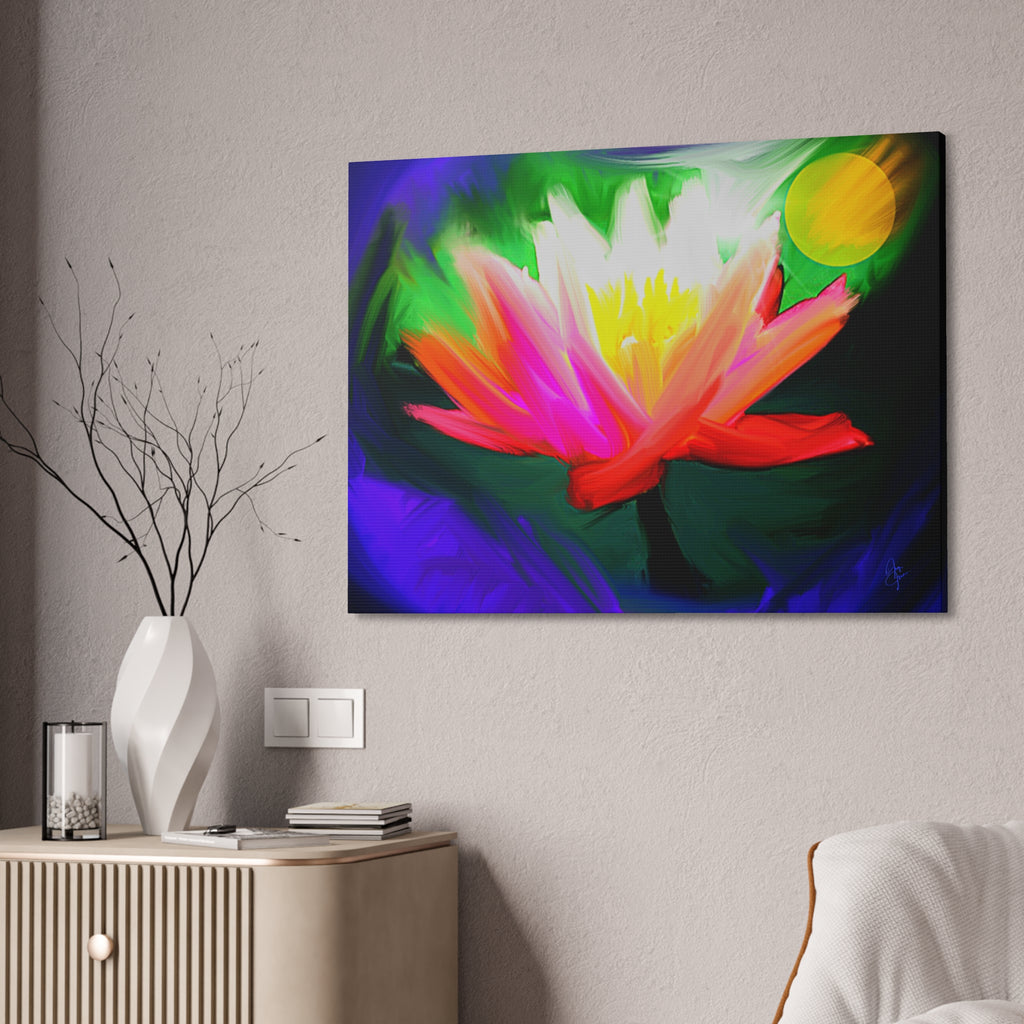 Vibrant Lotus Canvas Print — Bright Floral Stretched Wall Art
