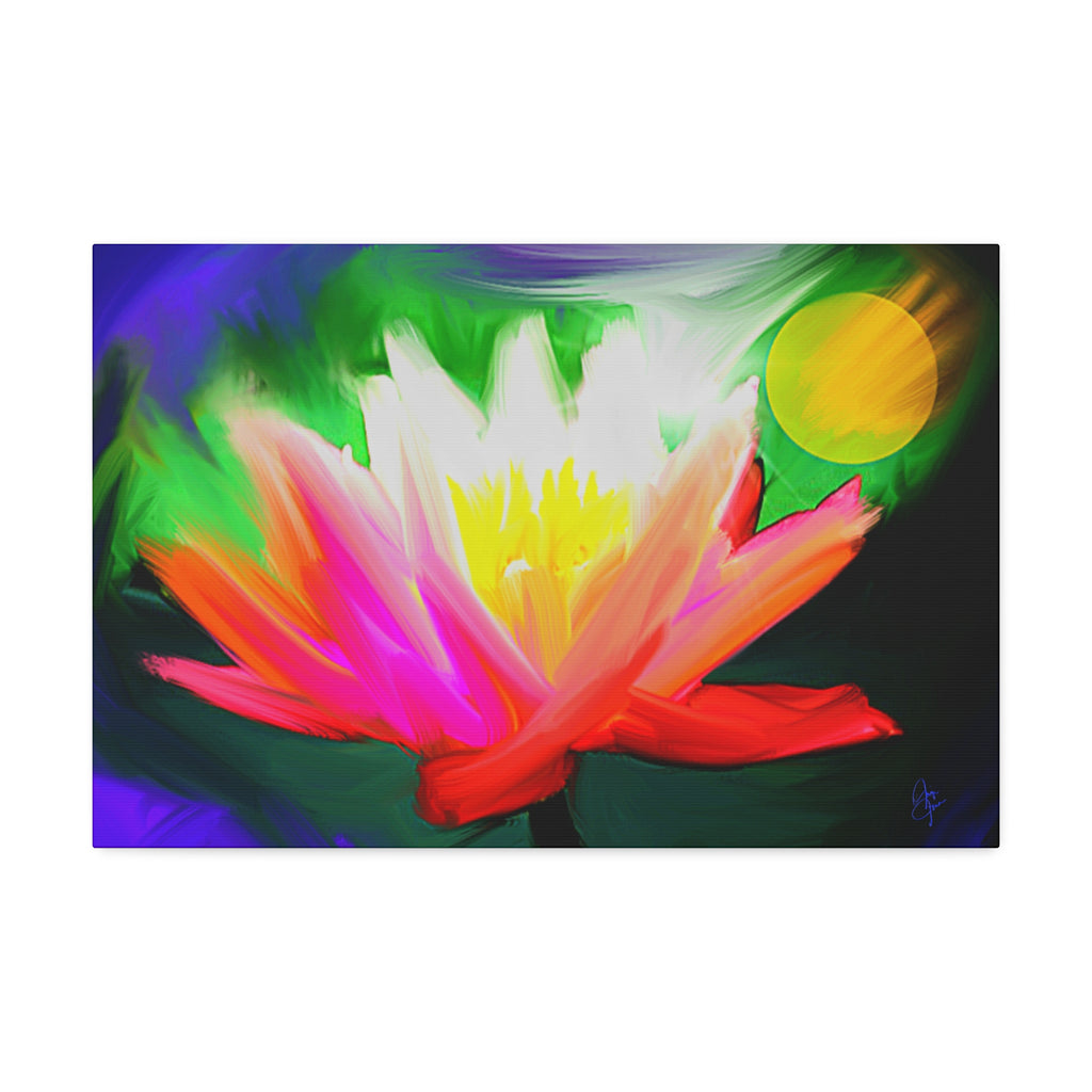 Vibrant Lotus Canvas Print — Bright Floral Stretched Wall Art