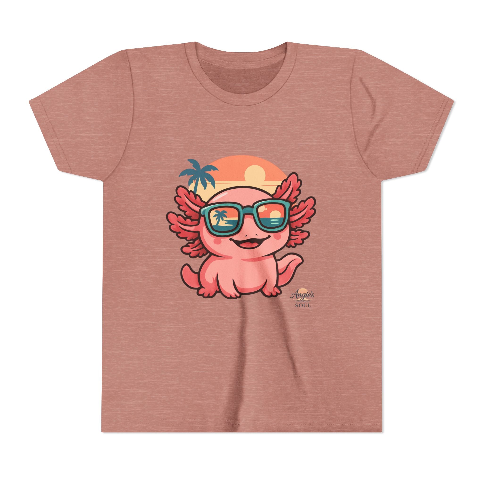 Axolotl Sunset Kids Tee — Cute Sunglasses Beach Axolotl Youth T-Shirt