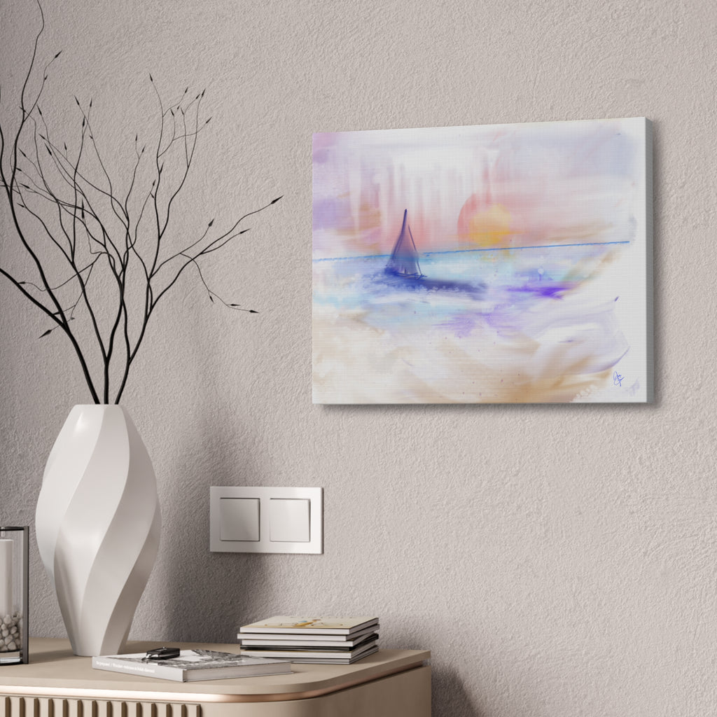 Watercolor Seascape Canvas Print — Dreamy Sailboat Sunset Wall Art