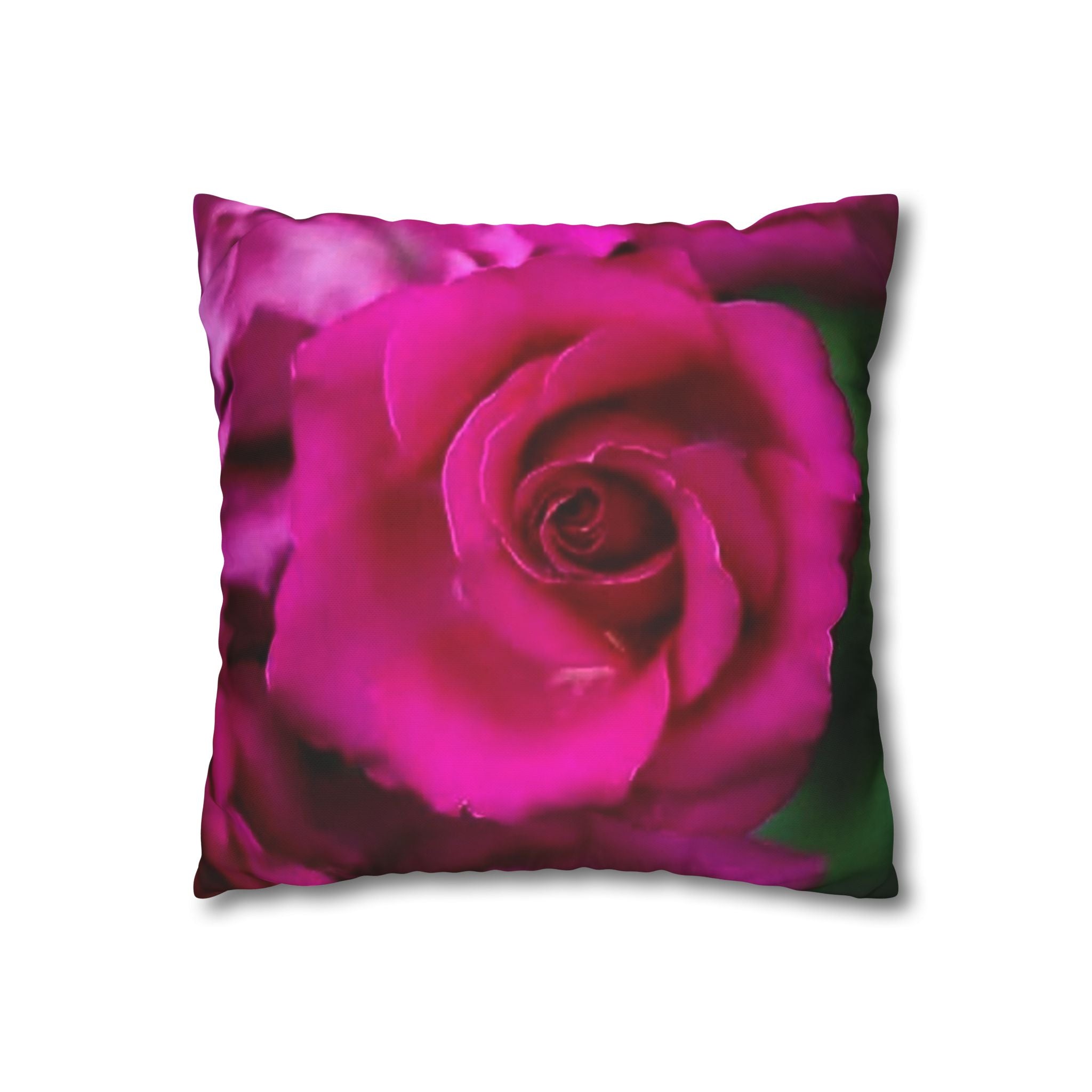 Pink Rose Floral Pillowcase — Square Poly Canvas Decorative Throw Pillow