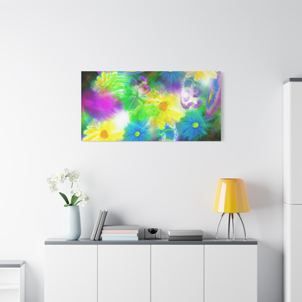 Bright Floral Abstract Matte Canvas Wall Art — Vibrant Daisy Pop