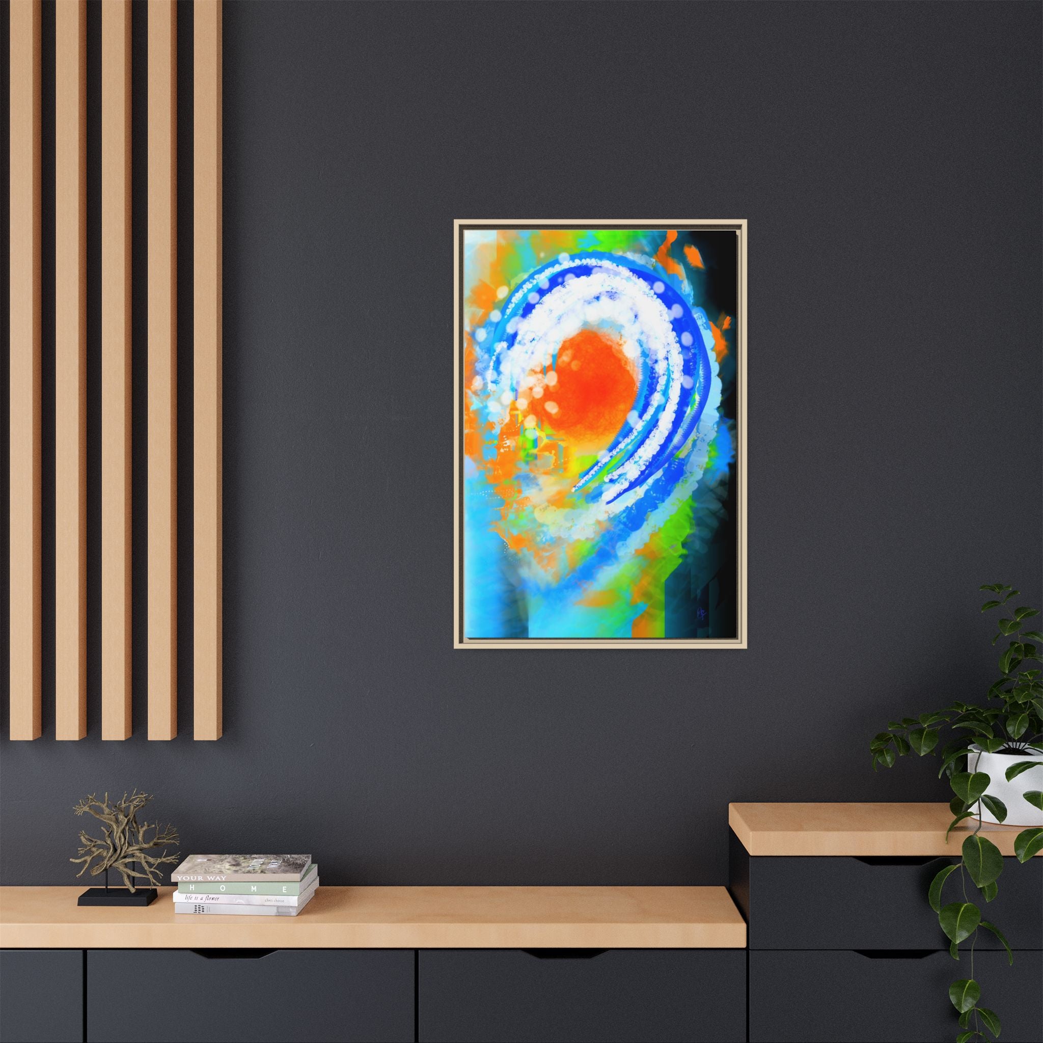 Abstract Ocean Wave Matte Canvas Print — Framed Multi‑Color Wall Art