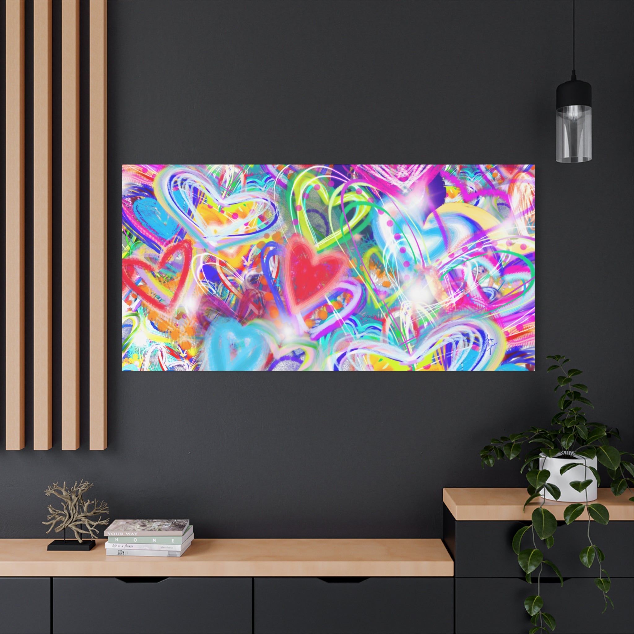 Colorful Heart Graffiti Matte Canvas