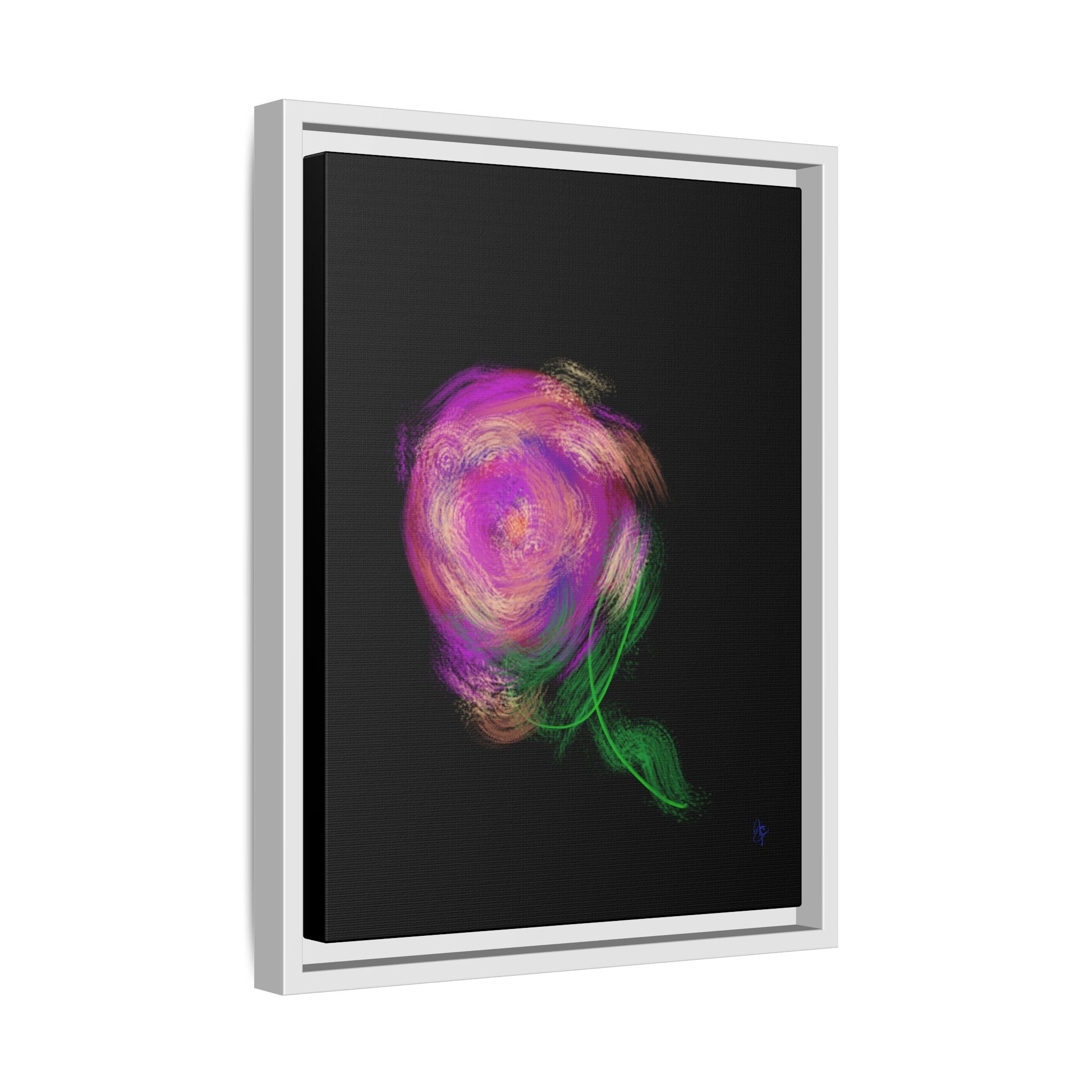 Abstract Rose Swirl Matte Framed Canvas — Multicolor Floral Wall Art