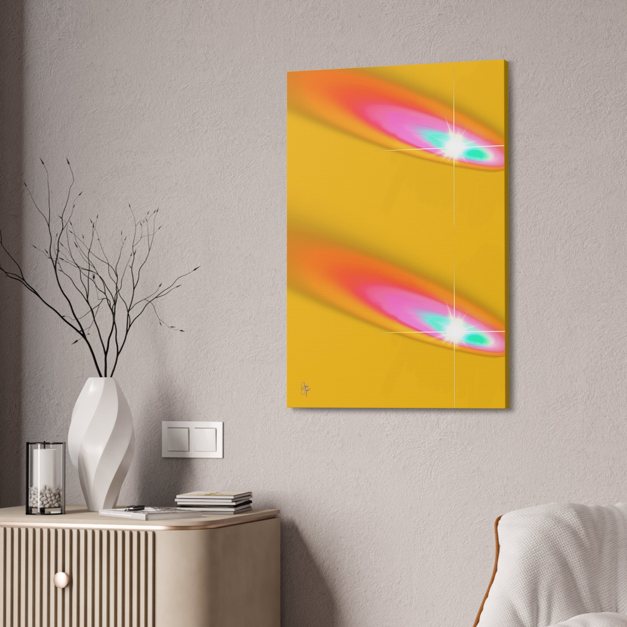 Abstract Neon Comet Canvas — Vibrant Turquoise & Pink Stretched Wall Art (1.5" Depth)