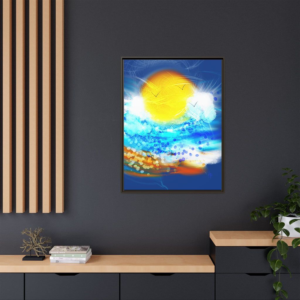 Sunshine Shore Matte Canvas Framed Wall Art — Bright Abstract Beach Print