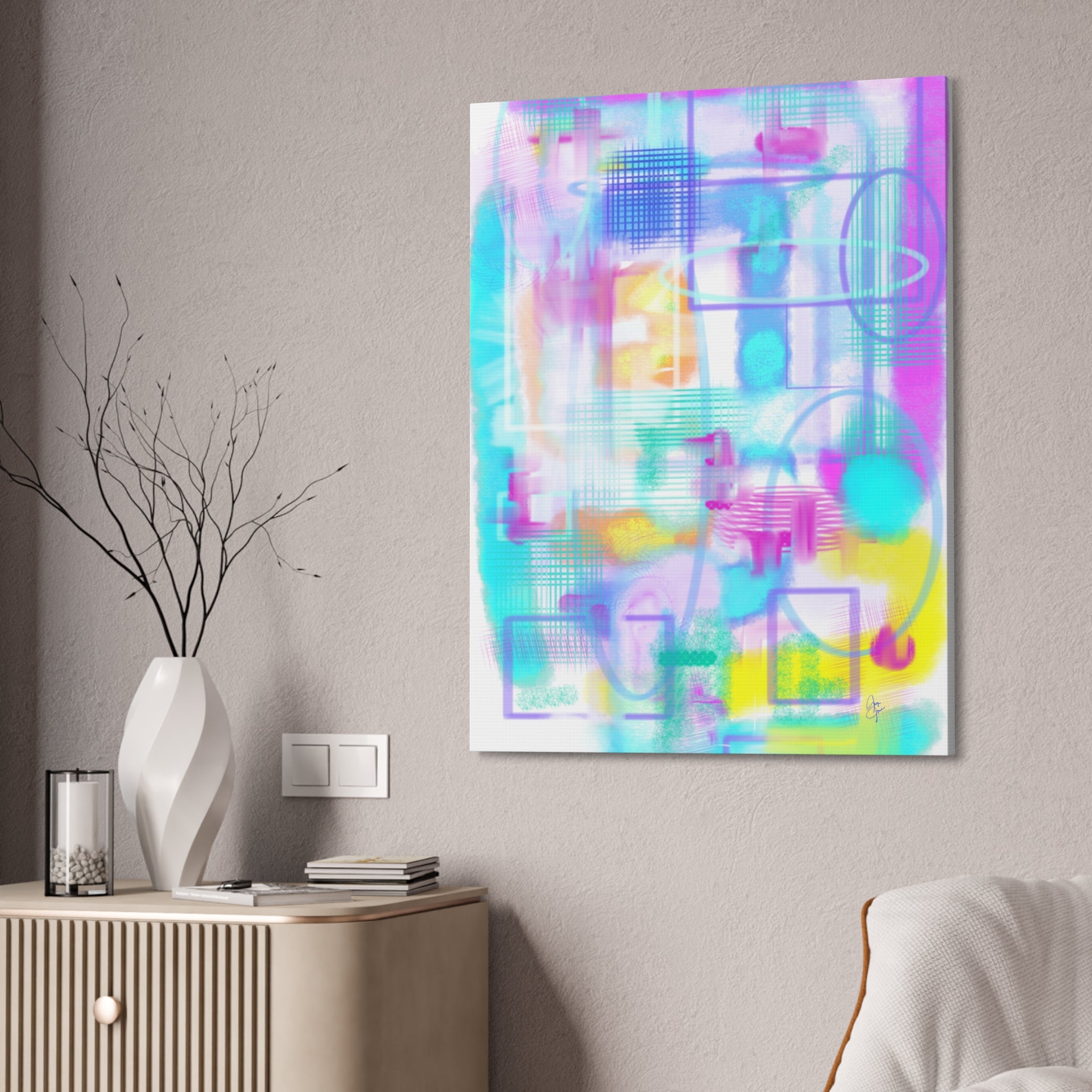 Abstract Pastel Canvas Print — Soft Watercolor Geometric Wall Art