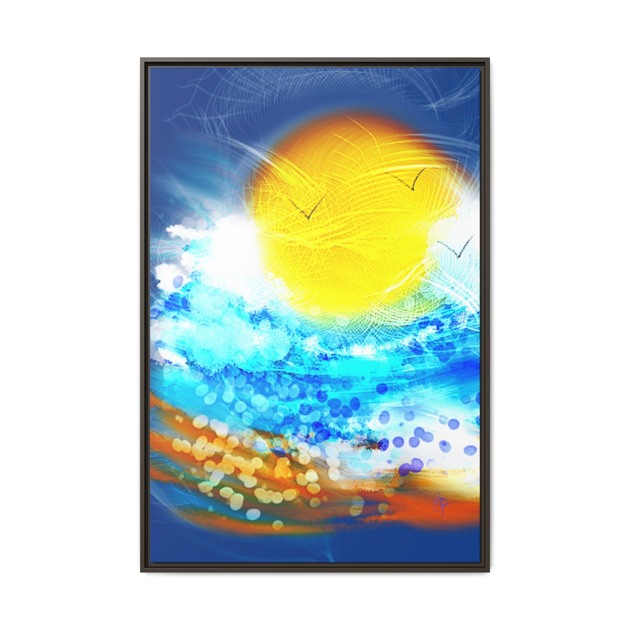 Sunshine Shore Matte Canvas Framed Wall Art — Bright Abstract Beach Print