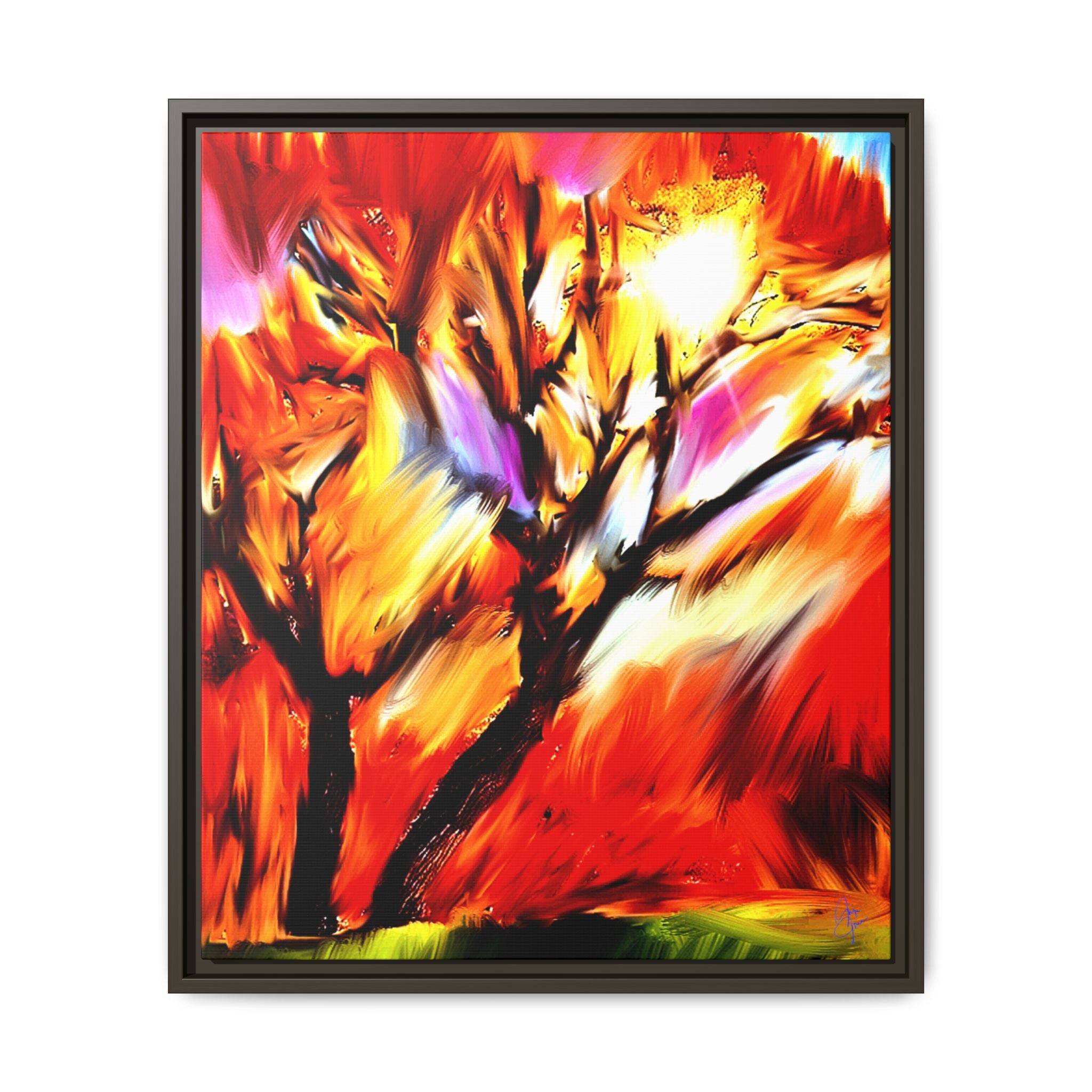 Framed Matte Canvas Print — Vibrant Tree Landscape