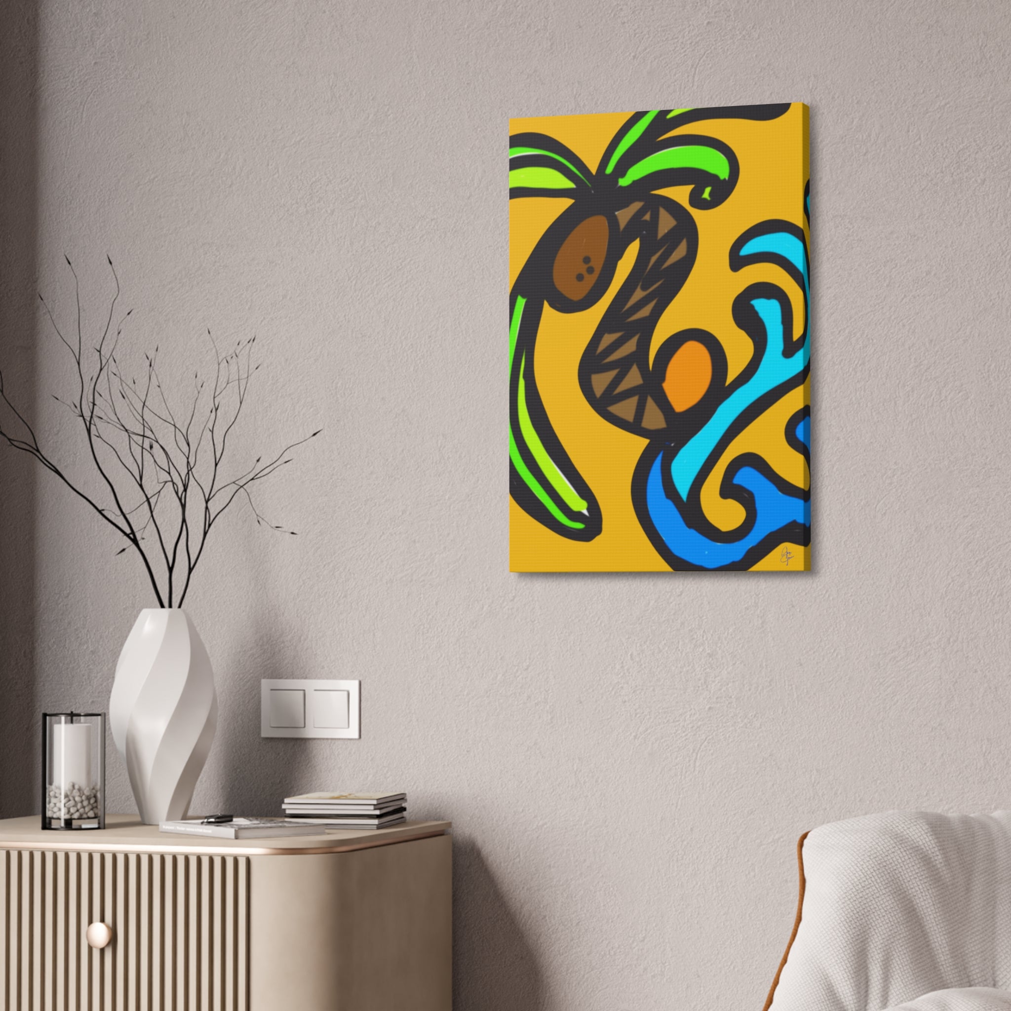 Stained Glass Beach Canvas — Whimsical Seaside Wall Art
