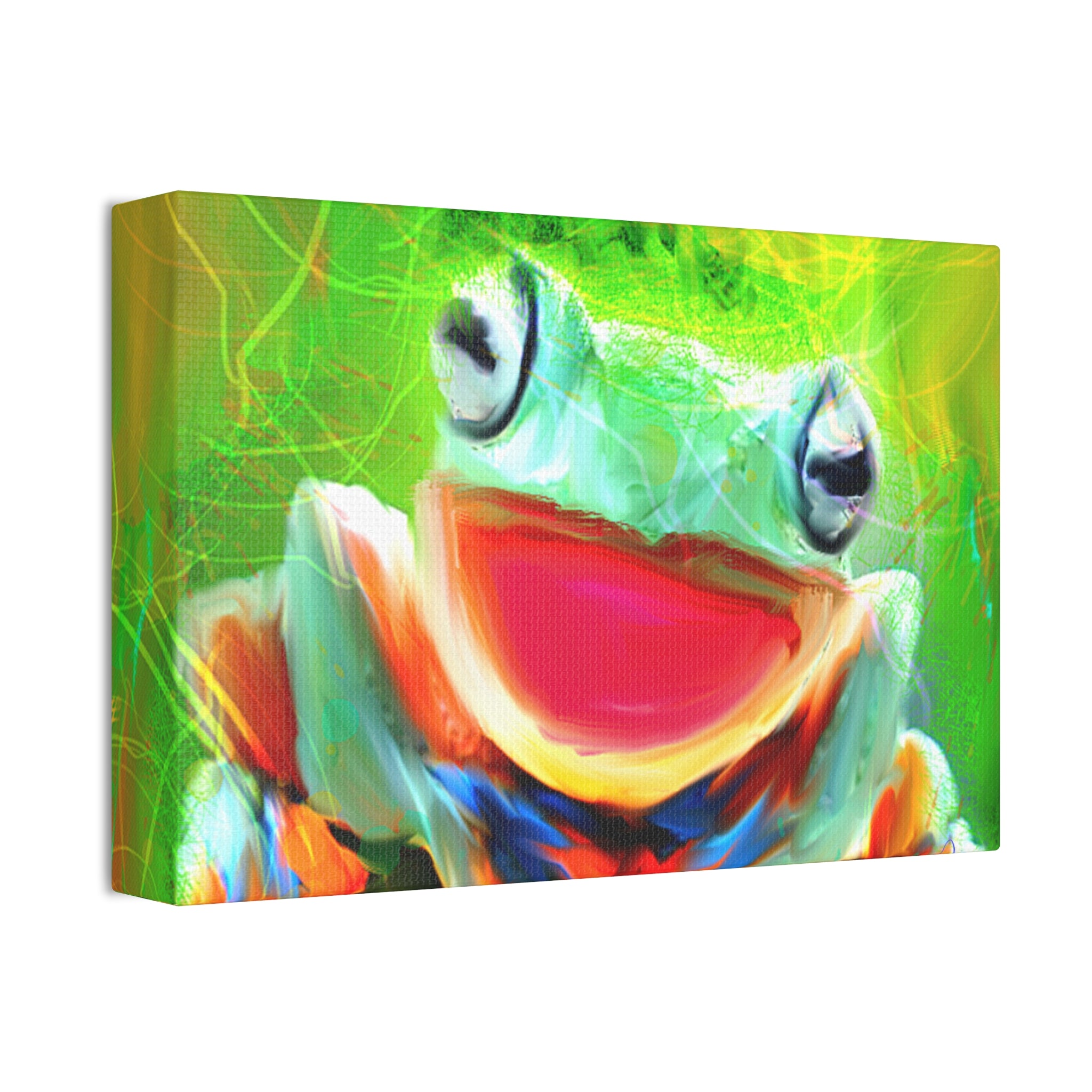 Vibrant Smiling Frog Canvas Print — Colorful Tropical Wall Art