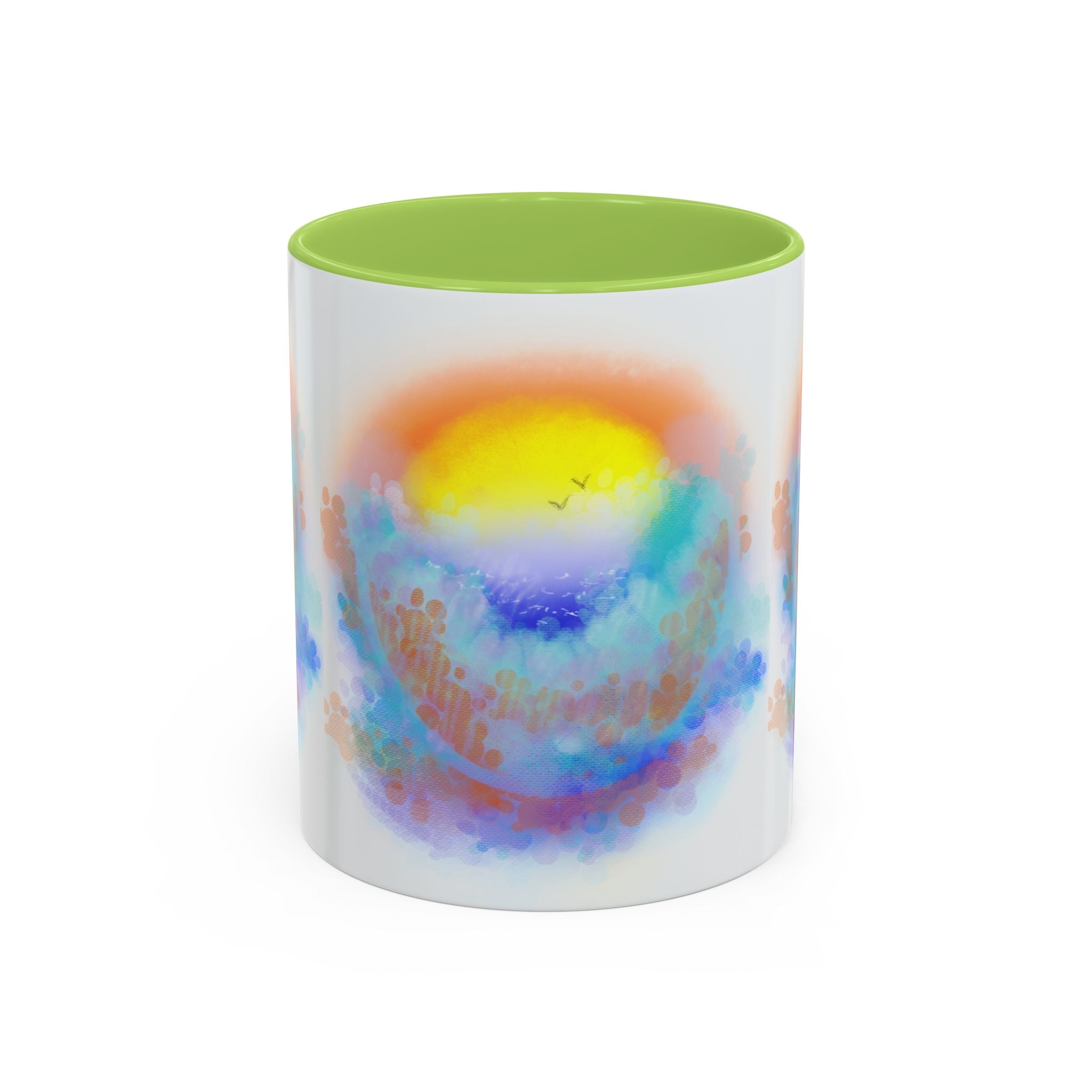 Sunrise Watercolor Accent Coffee Mug — Colorful Ocean Sunrise Art (11/15 oz)
