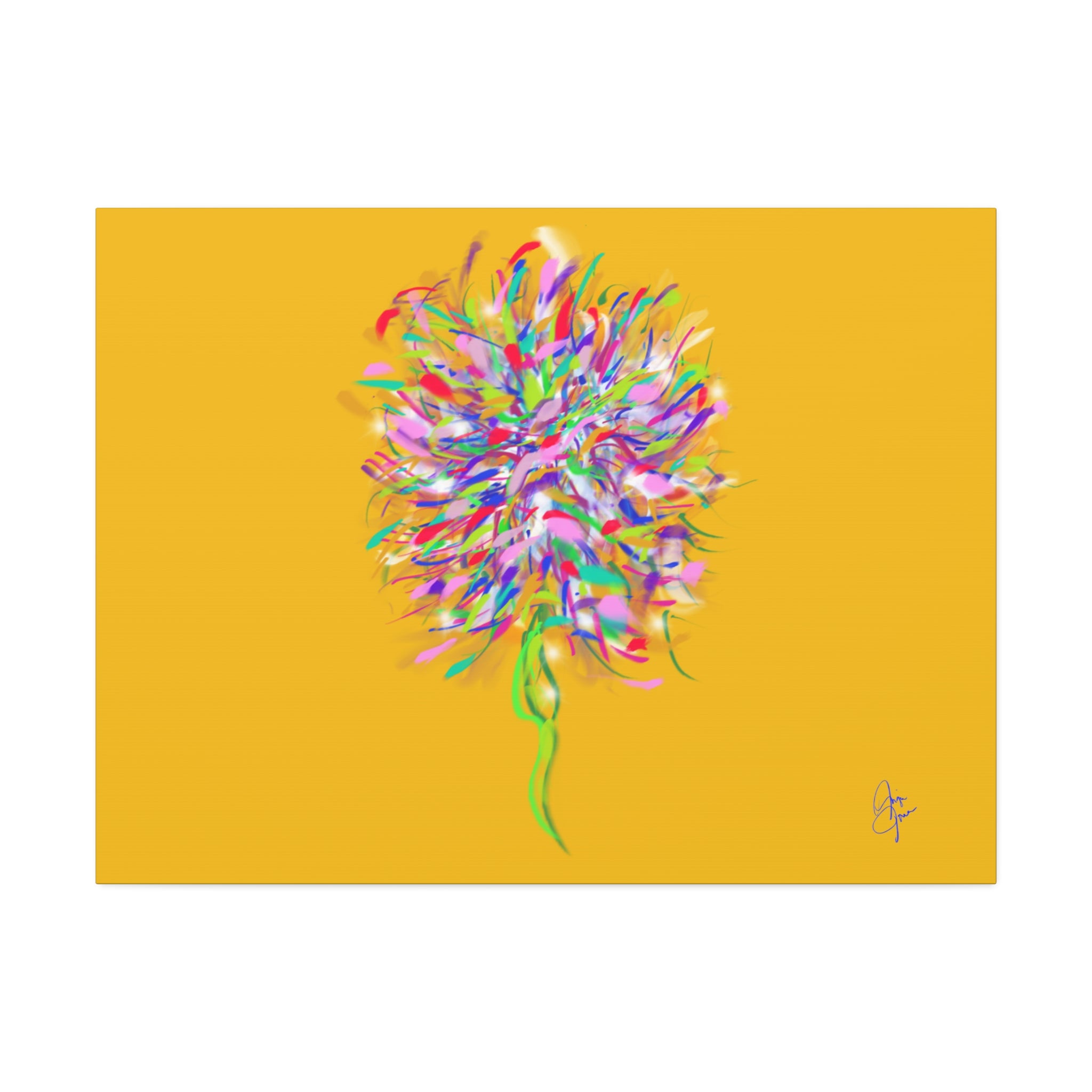 Abstract Floral Burst Canvas Print — Colorful Flower Wall Art on Deep Blue