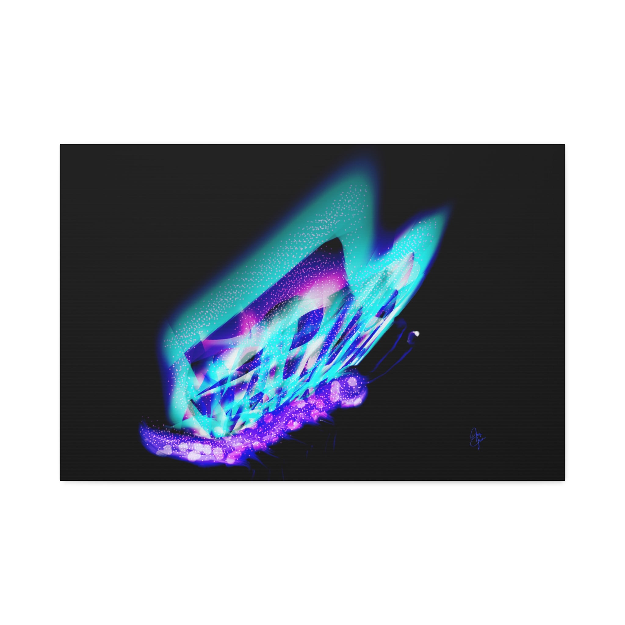 Neon Butterfly Canvas Print — Glowing Blue & Purple Wall Art (Stretched Canvas)