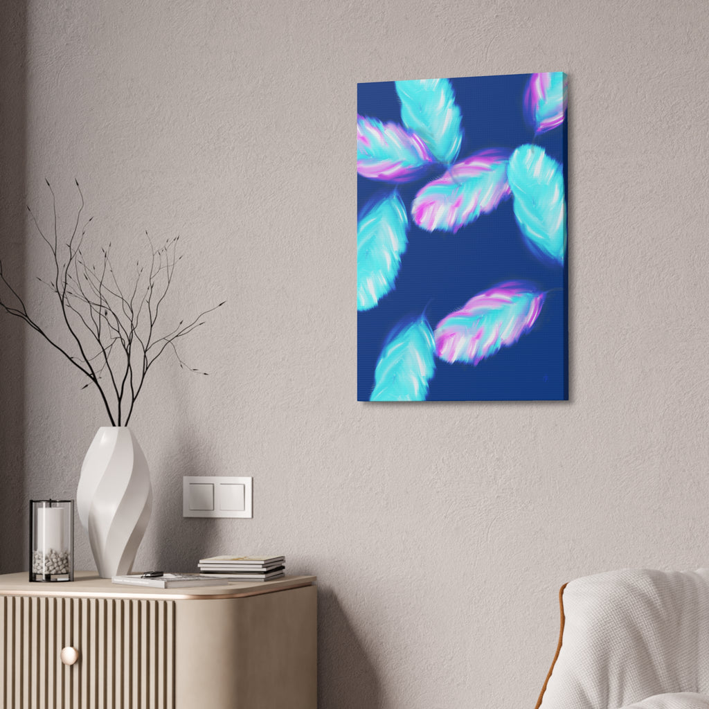 Abstract Neon Feathers Canvas Print — Turquoise & Pink Stretched Wall Art