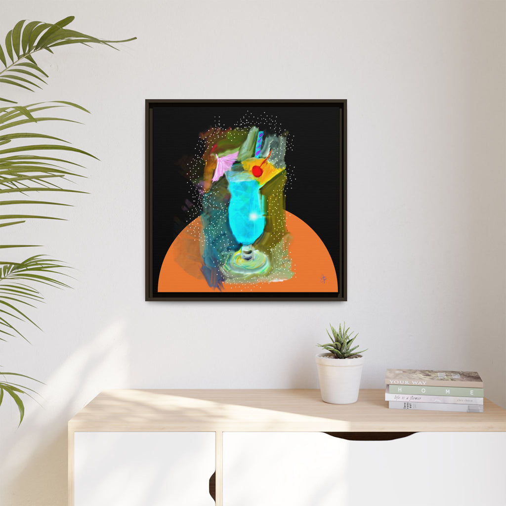 Tropical Blue Cocktail Canvas Print — Framed Matte Bar Art