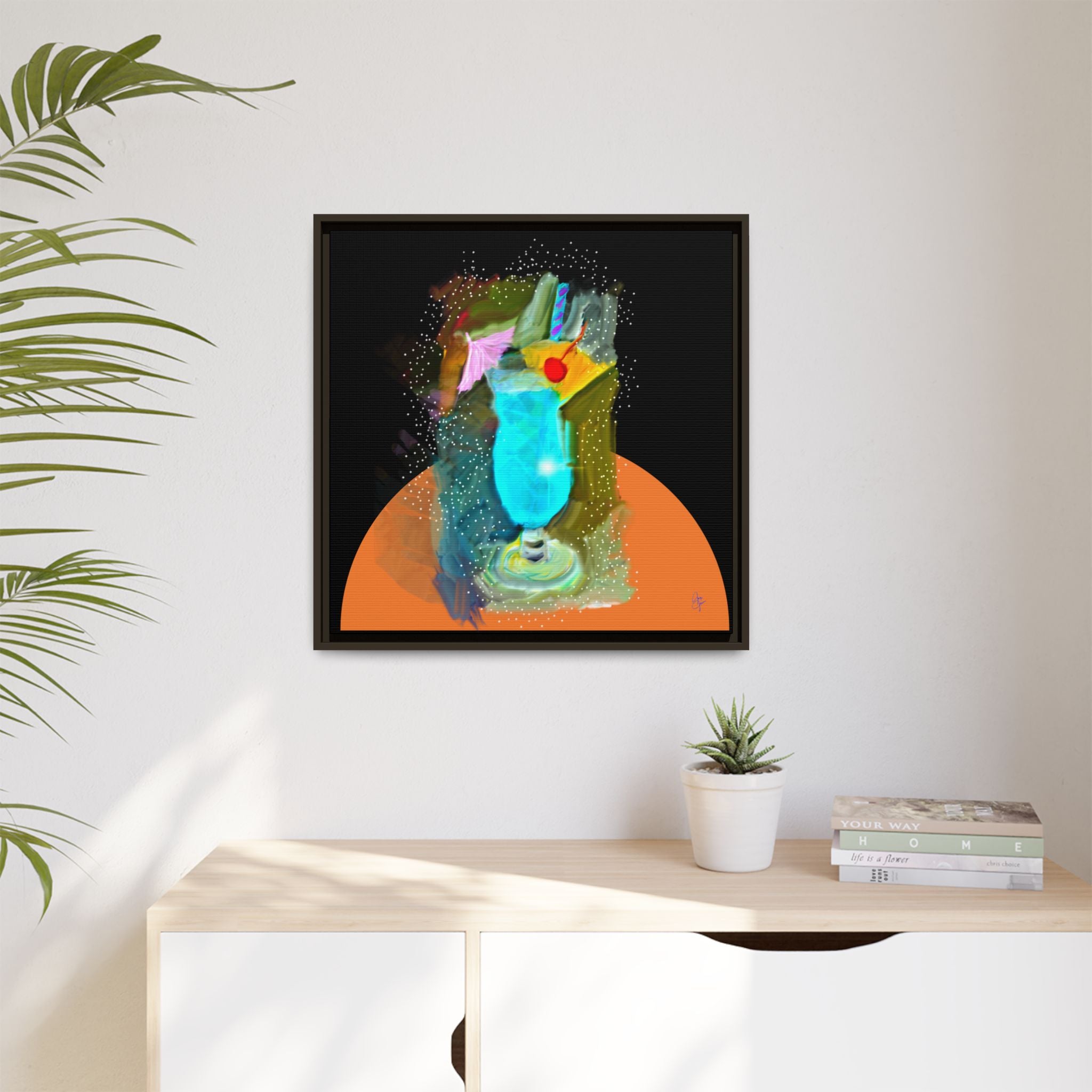 Tropical Blue Cocktail Canvas Print — Framed Matte Bar Art