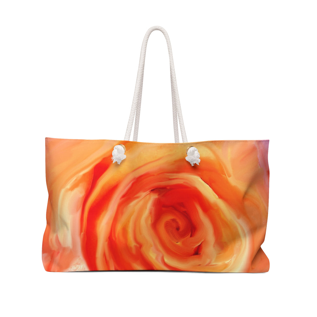 Floral Rose Weekender Bag — Vibrant Orange Red Travel Tote