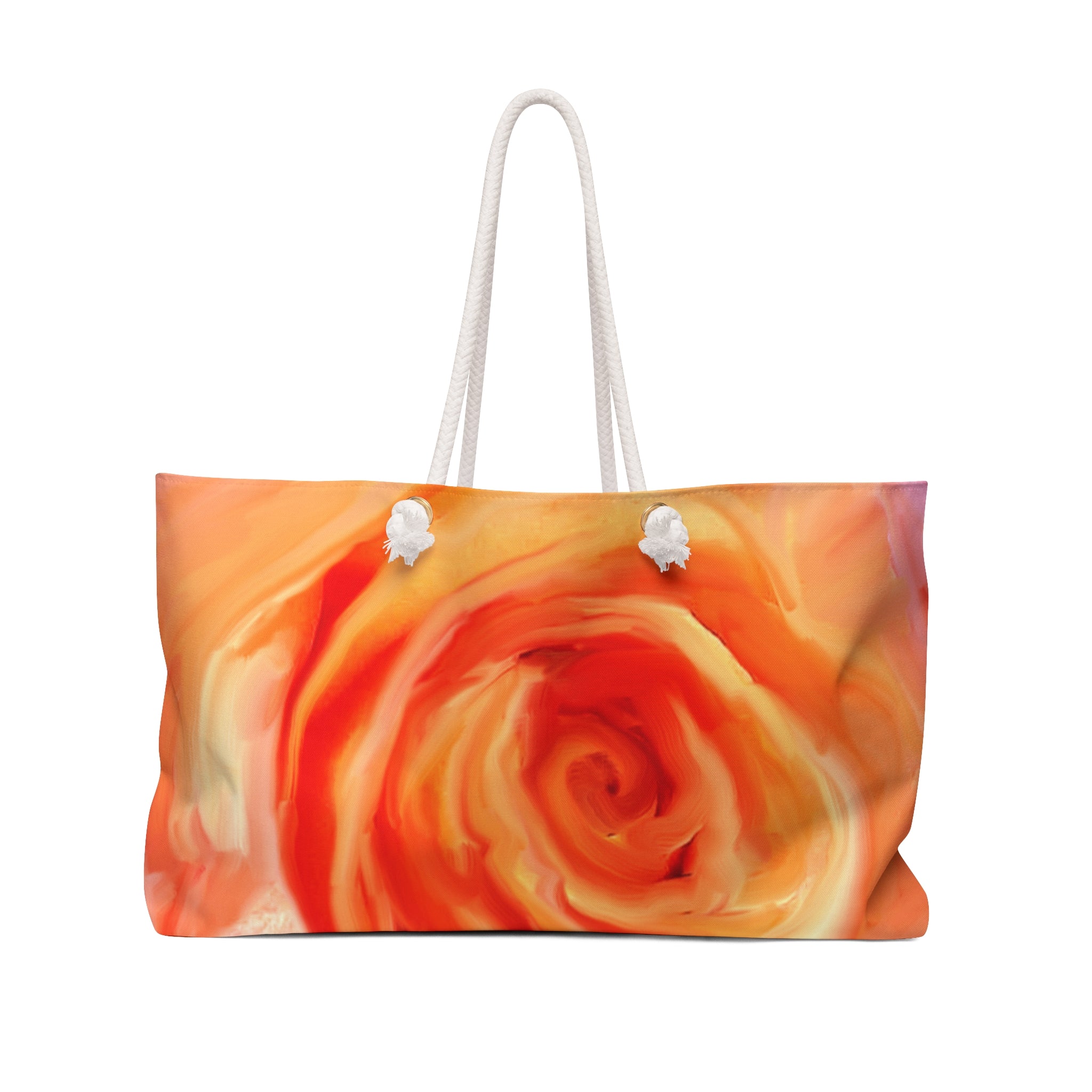 Floral Rose Weekender Bag — Vibrant Orange Red Travel Tote