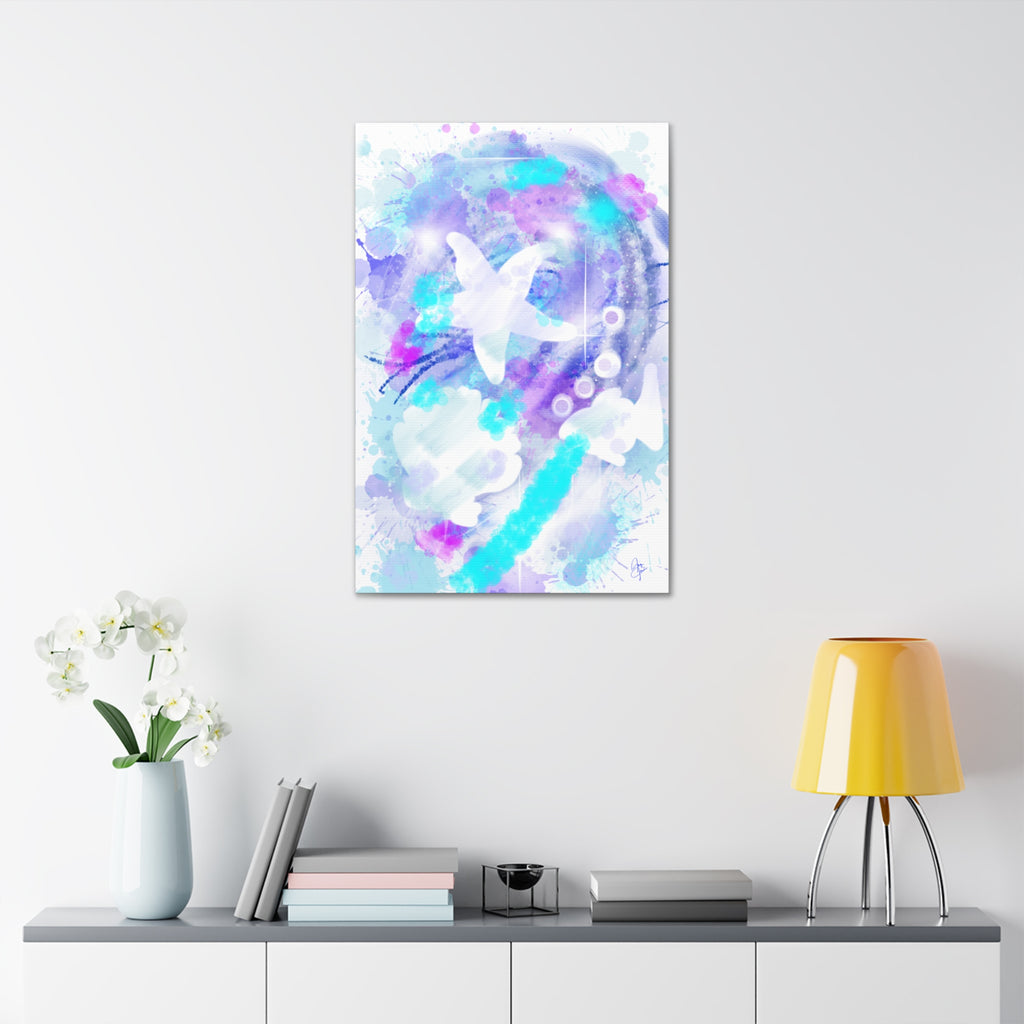 Watercolor Ocean Canvas Art — Purple & Teal Abstract Stretched Canvas